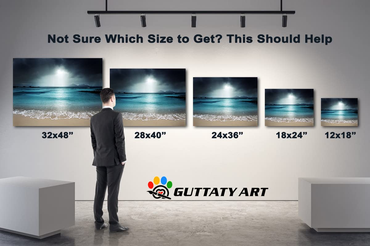 GUTTATY Large Moonlight and Beach Canvas Wall Art - Coastal Ocean Painting for Living Room Decor, Framed Seascape Canvas Print (28x40 Inches) - Perfect for Beach House, Bedroom, or Office Wall Decoration