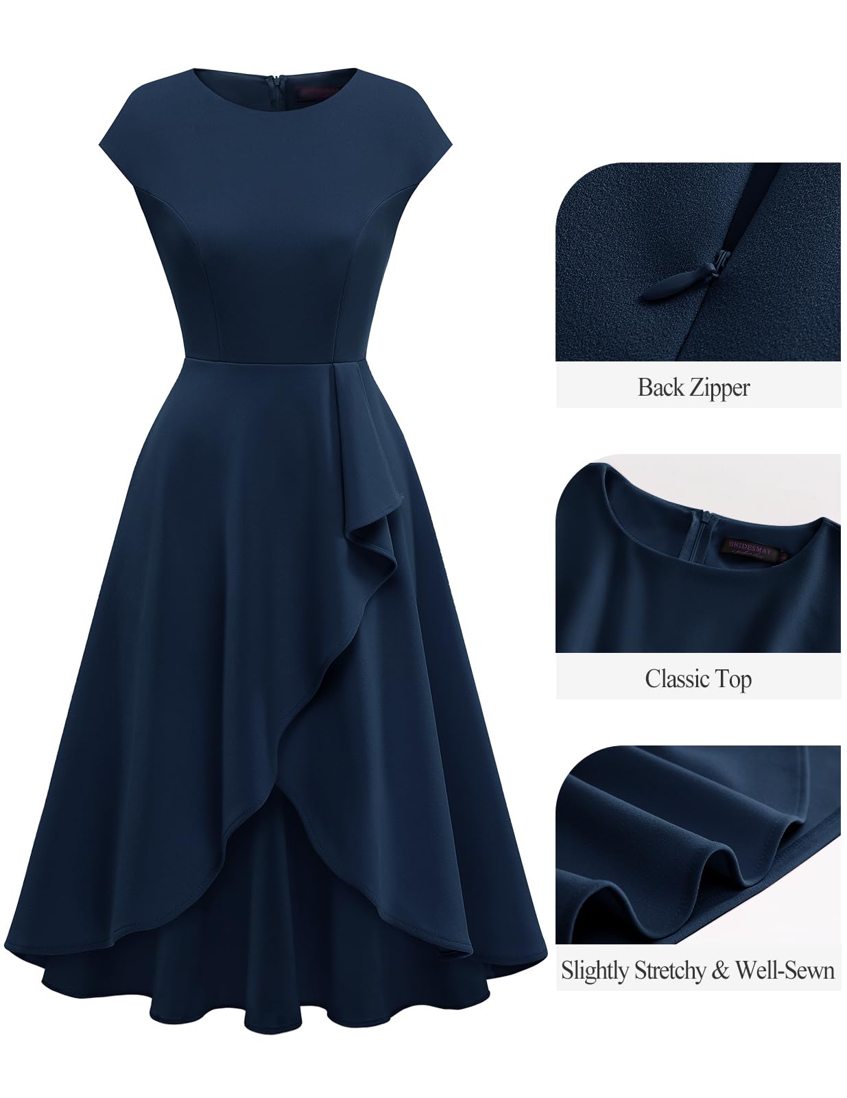 Elegant 2025 Spring Summer Cocktail Wedding Guest Dresses for Women - Short Sleeve Midi Dress for Bridesmaids, Garden Parties & Formal Events
