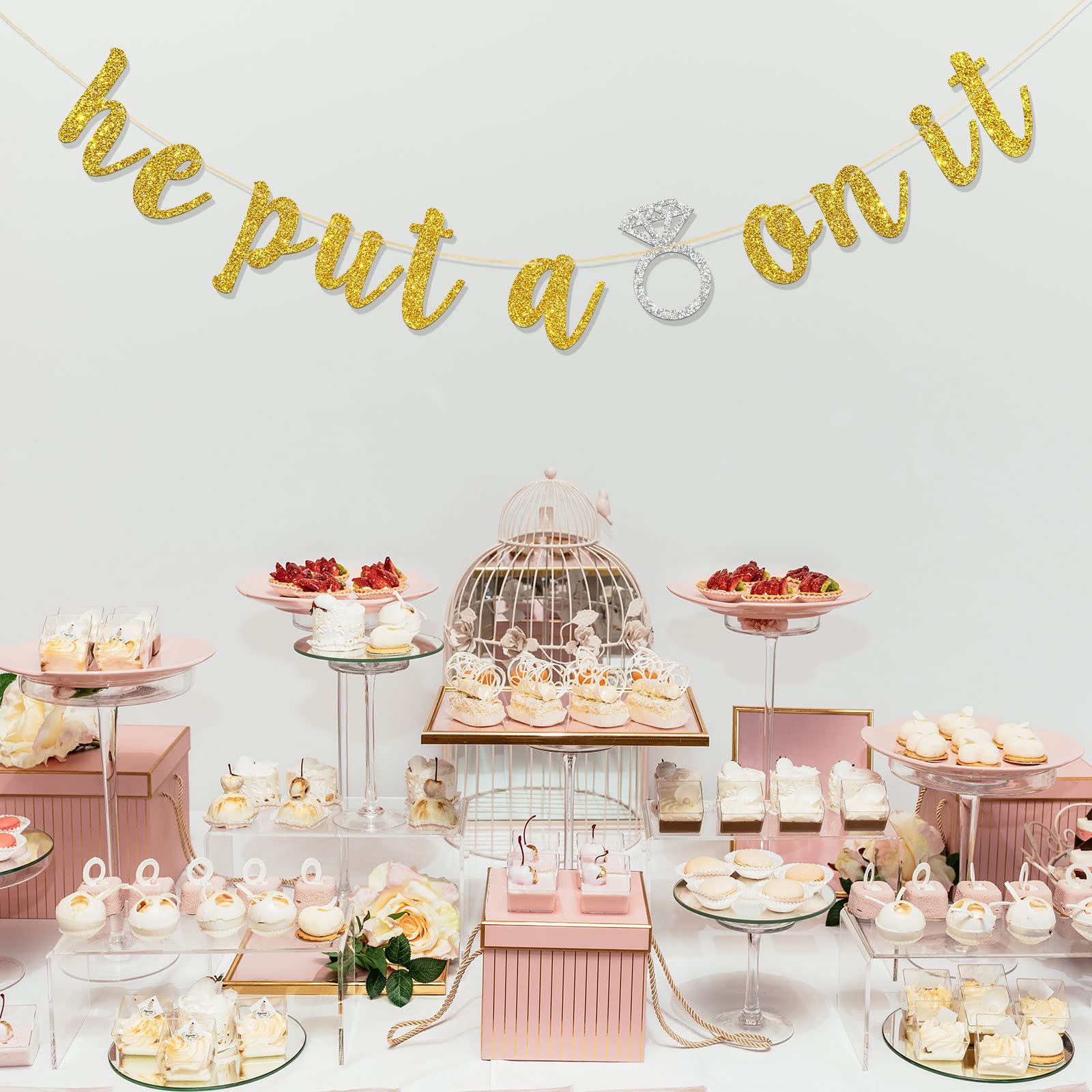 Gold Glitter 'He Put a Ring on It' Banner - Engagement Party Decor, Bachelorette & Bridal Shower Garland - Wedding Celebration Supplies - Perfect for Bridal Showers, Bachelorette Parties & Wedding Receptions