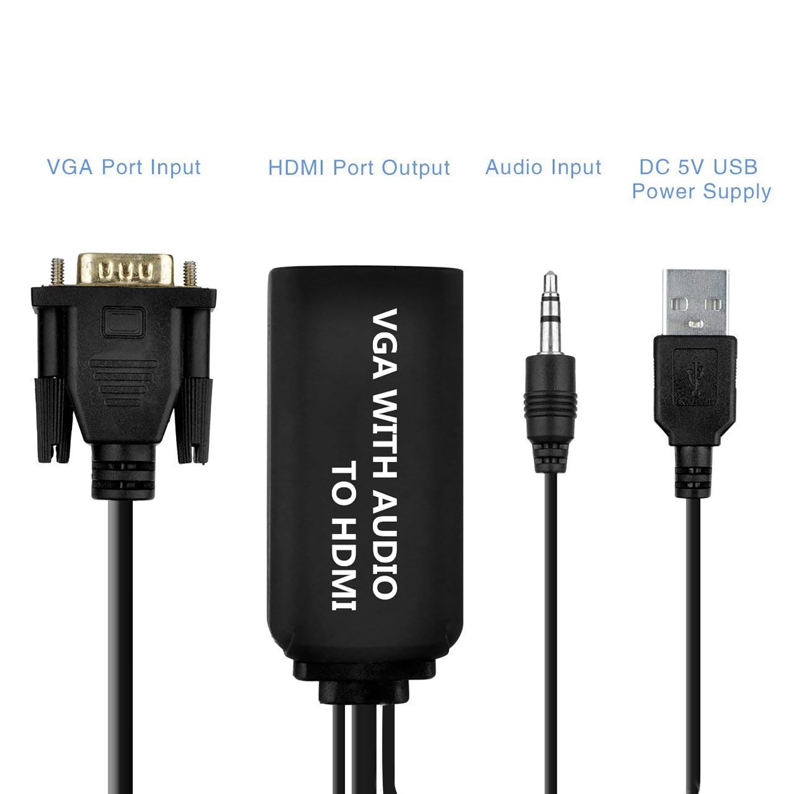 MOUDOAUER VGA to HDMI Adapter 1080P HD Converter Dongle for PC, Laptop, Monitor, Projector, HDTV - Ideal for Home Office, Gaming, and Presentations