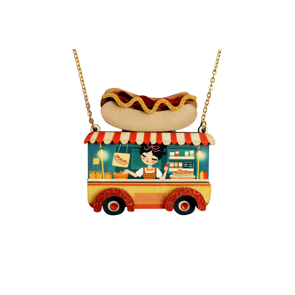 Laliblue Hot Dog Truck Charm Necklace - Unique Food Truck Jewelry for Women, Gift for Hot Dog Lovers | Perfect for Casual Wear, Foodie Events & Fun Outfits