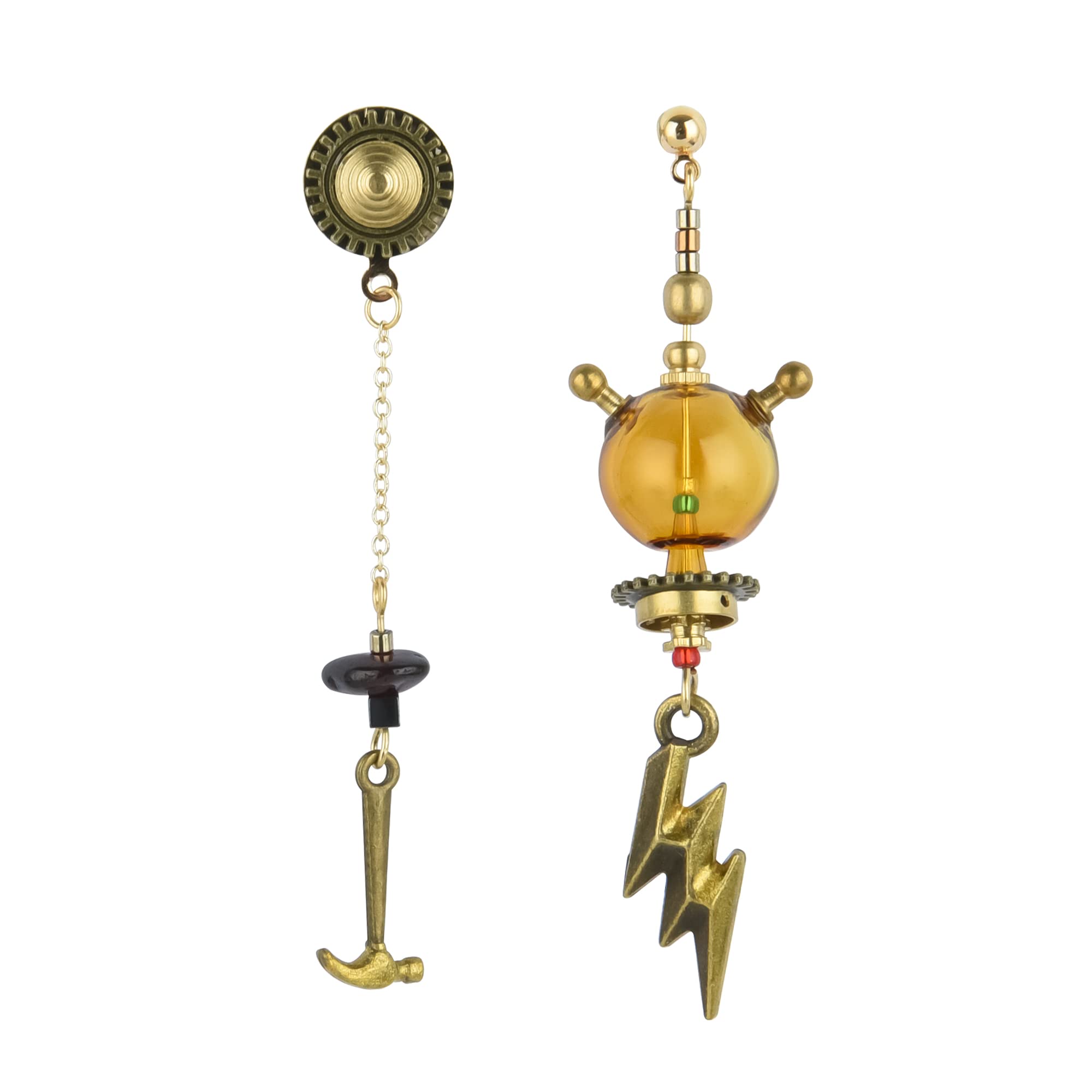 Steampunk Earrings for Women - Unique Mismatched Dangle Earrings with Lightning Gear Design | Perfect for Gothic, Cosplay & Alternative Fashion