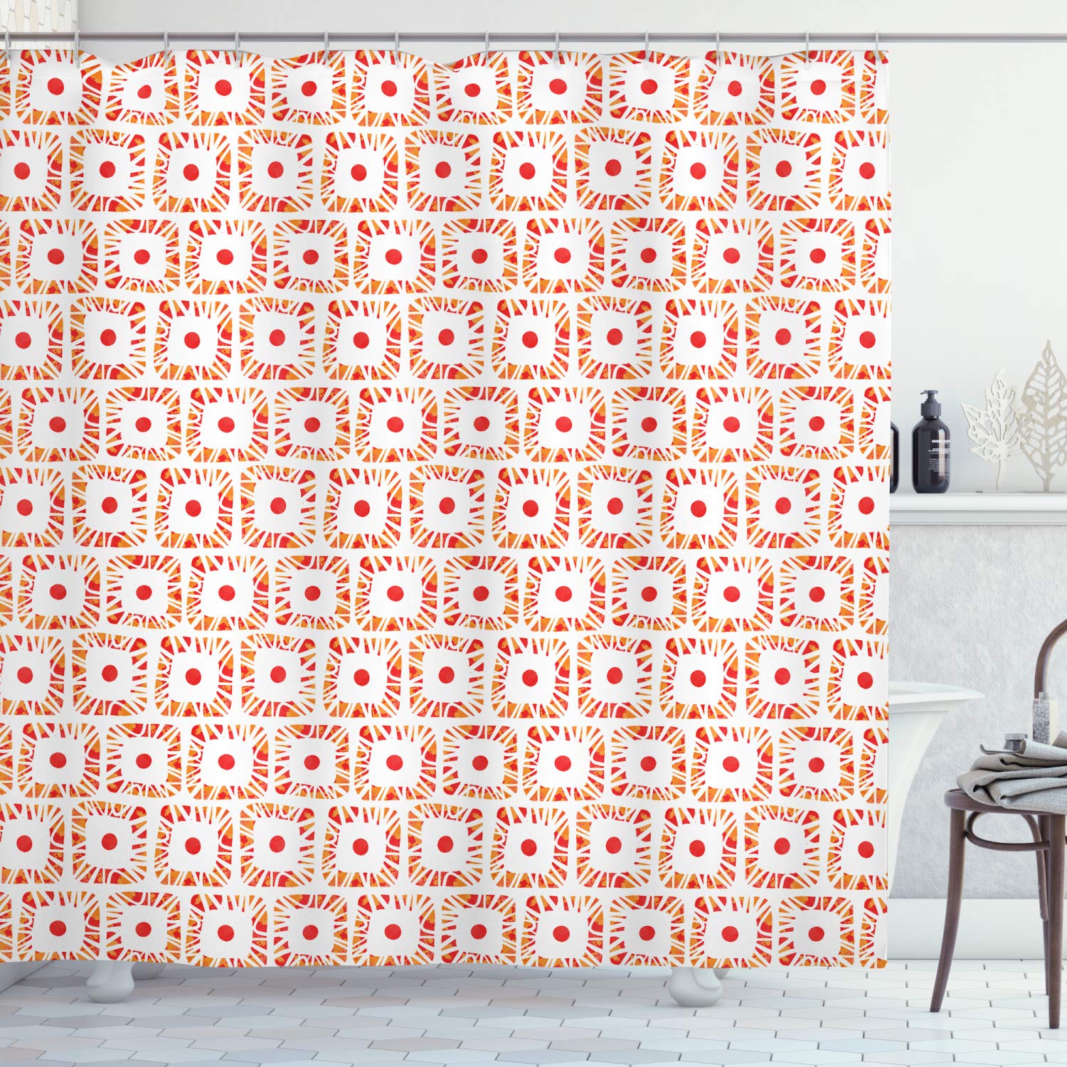 Ambesonne Aztec Shower Curtain - Abstract Trippy Grunge Design with Large Dots, Hippie Culture Inspired Bathroom Decor, 105