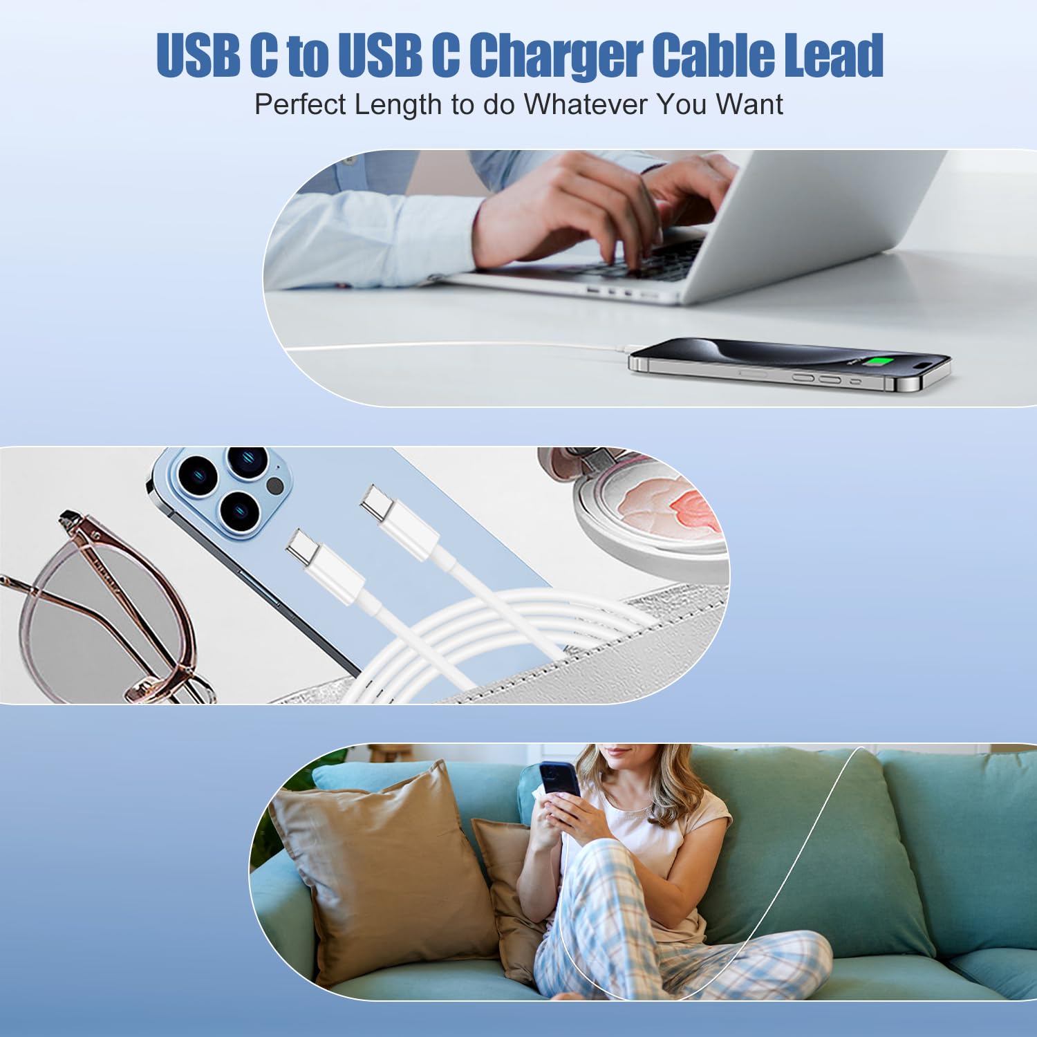 Fast Charger for iPhone 15 Pro/Pro Max/Plus & iPad Pro/Air - 3FT USB C Charging Cable with Quick Charge Technology | Perfect for Home, Office & Travel Charging Needs