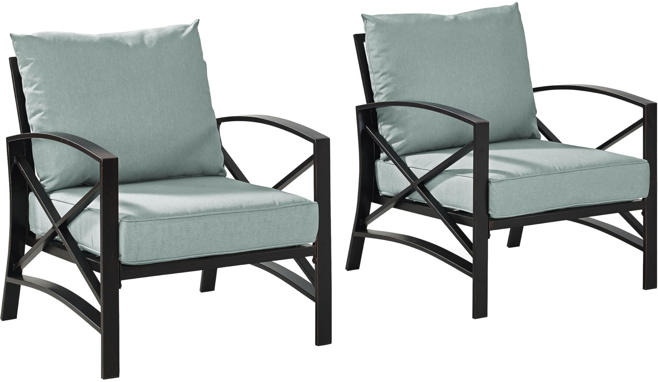 Crosley Furniture Kaplan 2-Piece Outdoor Patio Chair Set - Oiled Bronze with Mist Cushions - Perfect for Conversation Areas, Porch, Deck, Balcony & Garden Relaxation