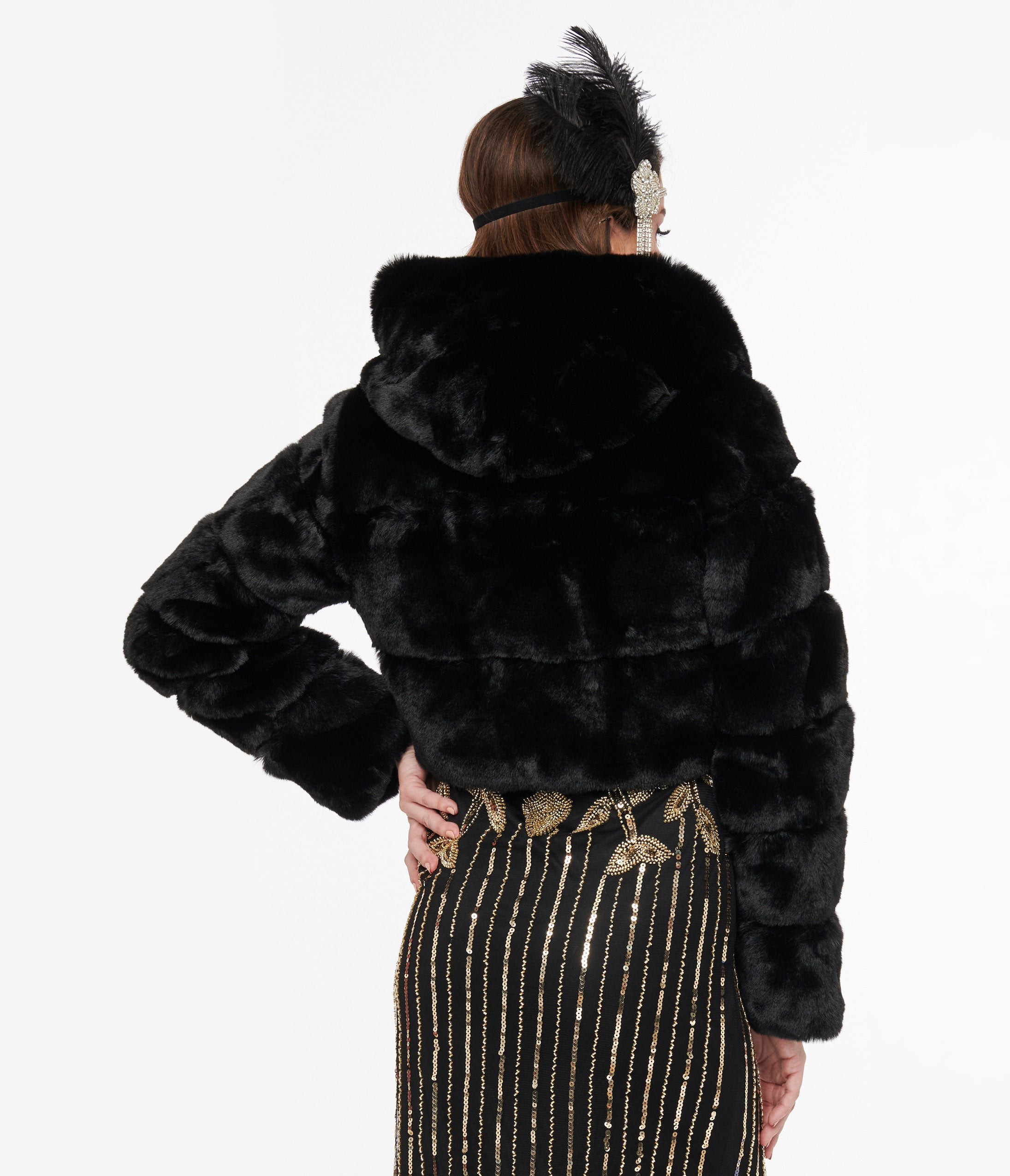 Black Faux Fur Puffer Crop Jacket for Women - Winter Fashion Outerwear Cozy Warm Short Jacket for Casual Outings & Street Style