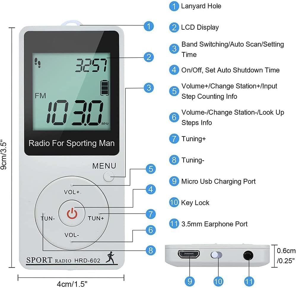 Portable AM FM Pocket Radio with Digital Tuning, Rechargeable Battery, LED Display & Earphone Jack - 70 Station Presets for Jogging, Walking, Outdoor Activities & Emergency Use