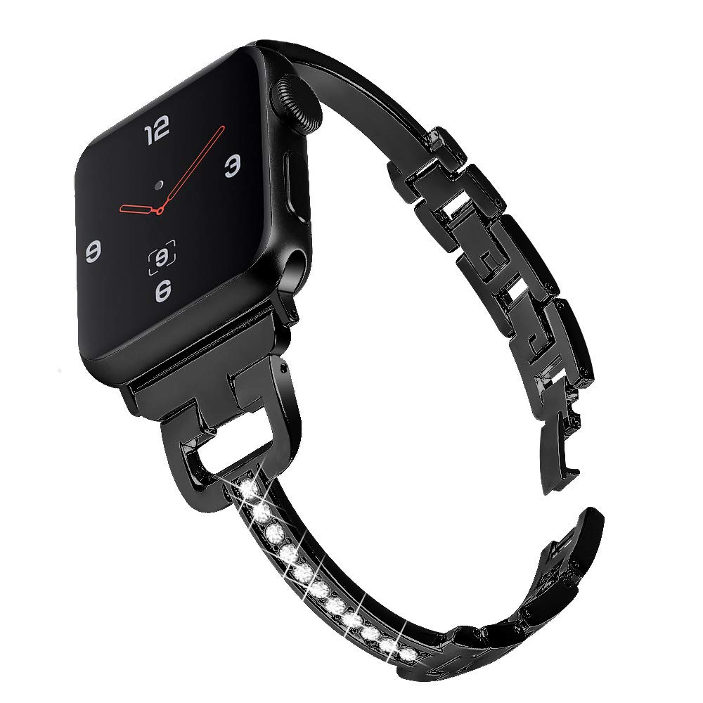 Mtozon Bling Bands for Apple Watch 41mm 45mm 49mm (Series 8/7/Ultra) & 40mm 44mm (Series 6/5/4/SE) & 38mm 42mm (Series 3/2/1) - Women's Rhinestone Bracelet Metal Wristband in Rose Gold Silver Black - Perfect for Workouts, Parties & Everyday Fashion