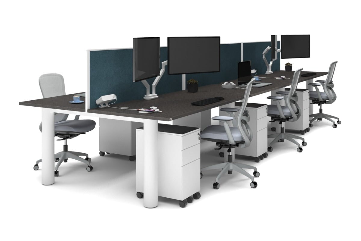 Quadro Cylinder Leg 6-Person Office Workstation Desk - 1600L x 800W with Cable Management Scallop - Perfect for Open Office Layouts & Collaborative Workspaces