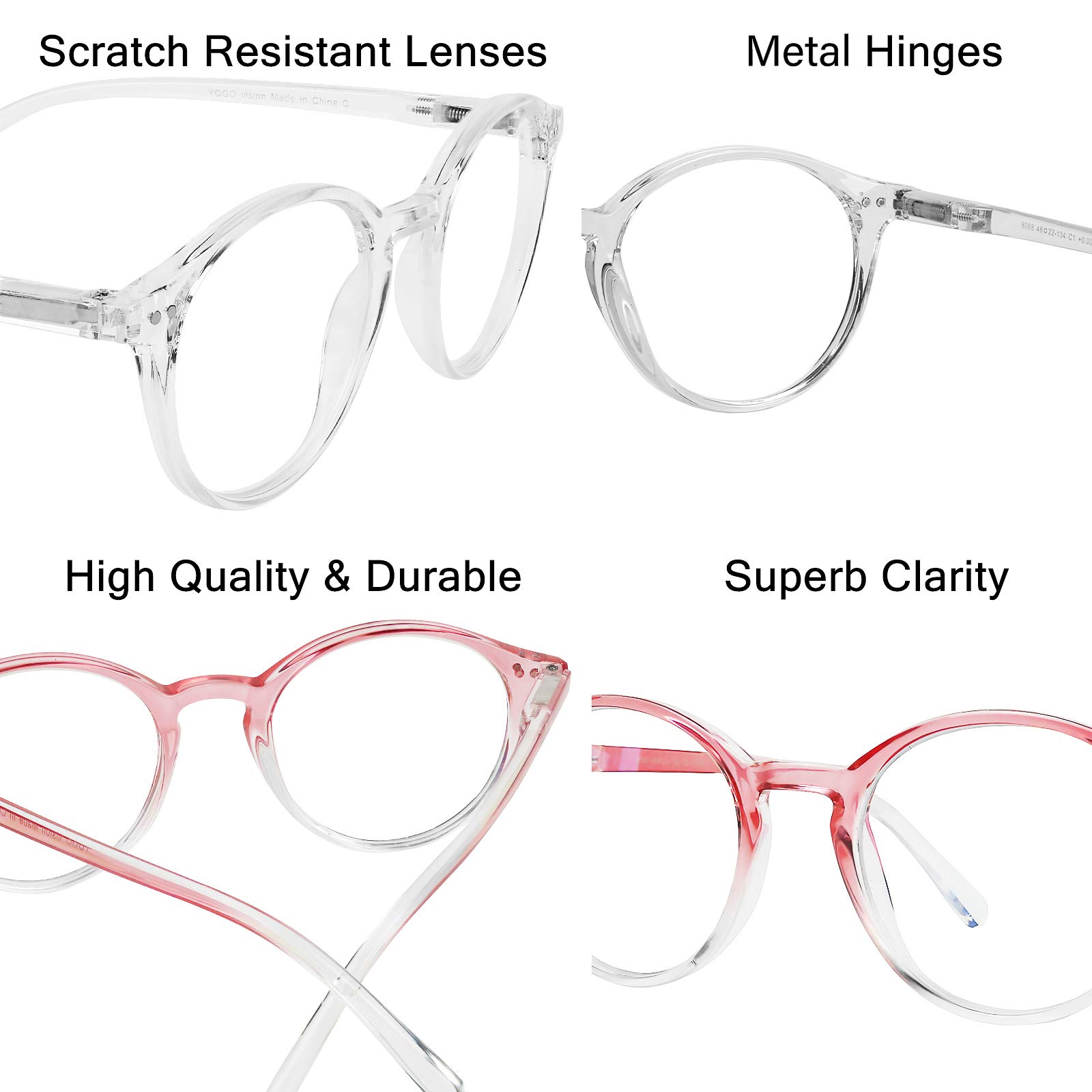 Blue Light Blocking Glasses for Men & Women - Anti Eyestrain Computer Glasses with Round Frame - Reduce Digital Eye Strain for Work, Gaming & Screen Time