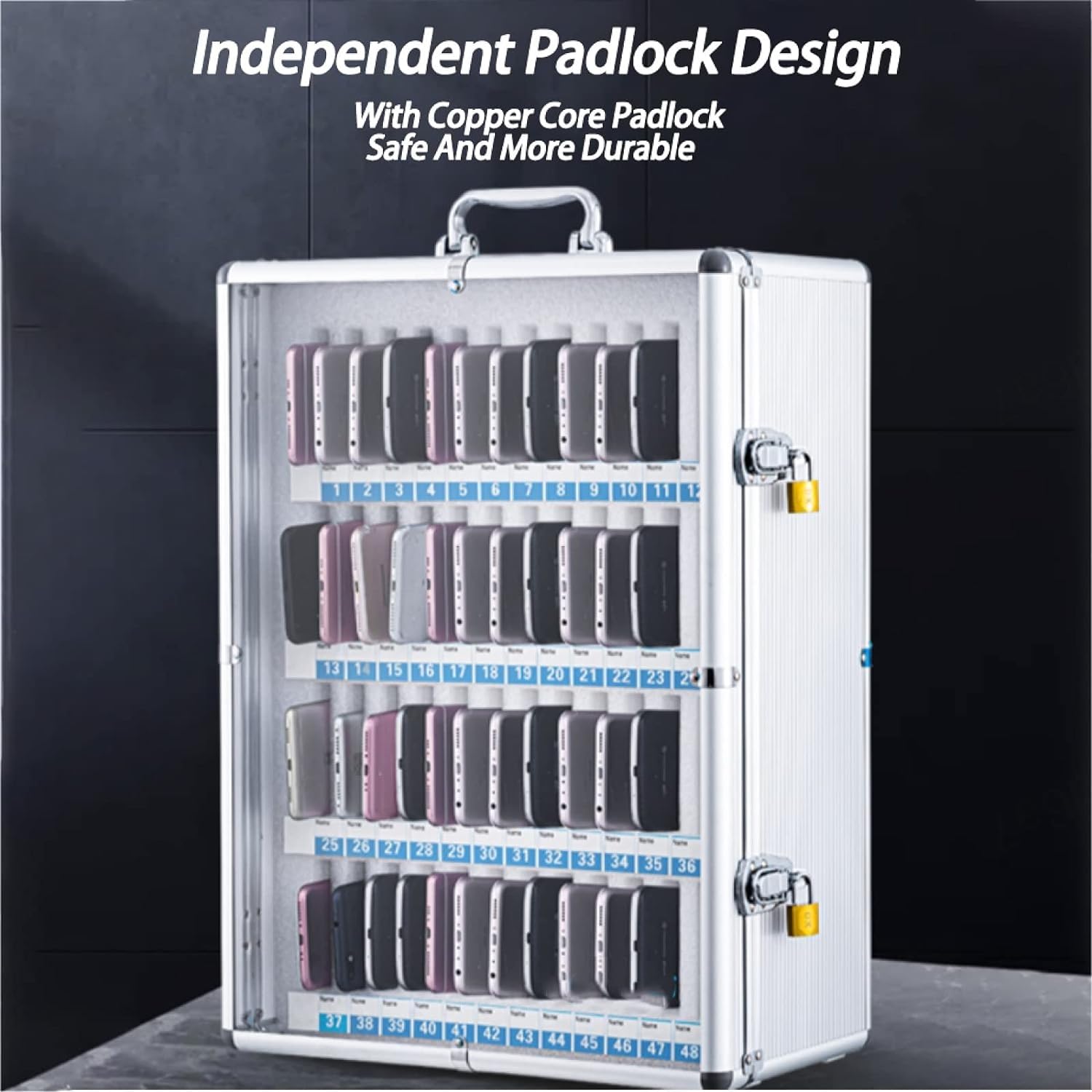 Lockable Transparent Mobile Phone Storage Box - 12 Slots Portable Hand Carry Design for Classroom, Office & Gym - Secure Your Devices During Meetings, Workouts & Study Sessions