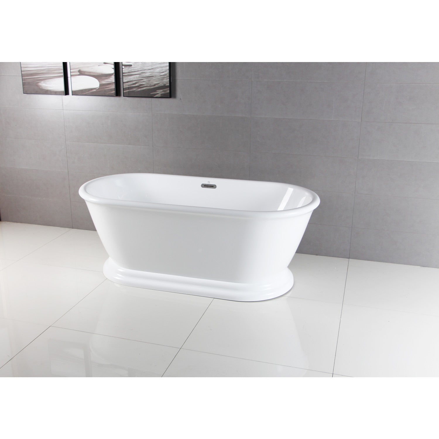 Aqua Eden 71 Inch Acrylic Oval Double-Ended Freestanding Bathtub - Glossy White Pedestal Soaking Tub with Drain (No Faucet Holes) | Luxury Bathroom Centerpiece for Spa-Like Relaxation