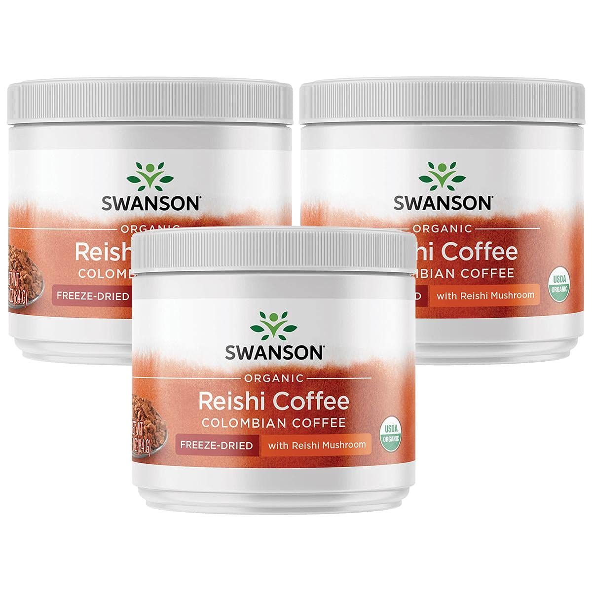 Organic Reishi Mushroom Coffee - Swanson Certified, 3 Ounce (84g) Jar (3 Pack) - Immune Support & Energy Boost for Busy Mornings & Wellness Routines