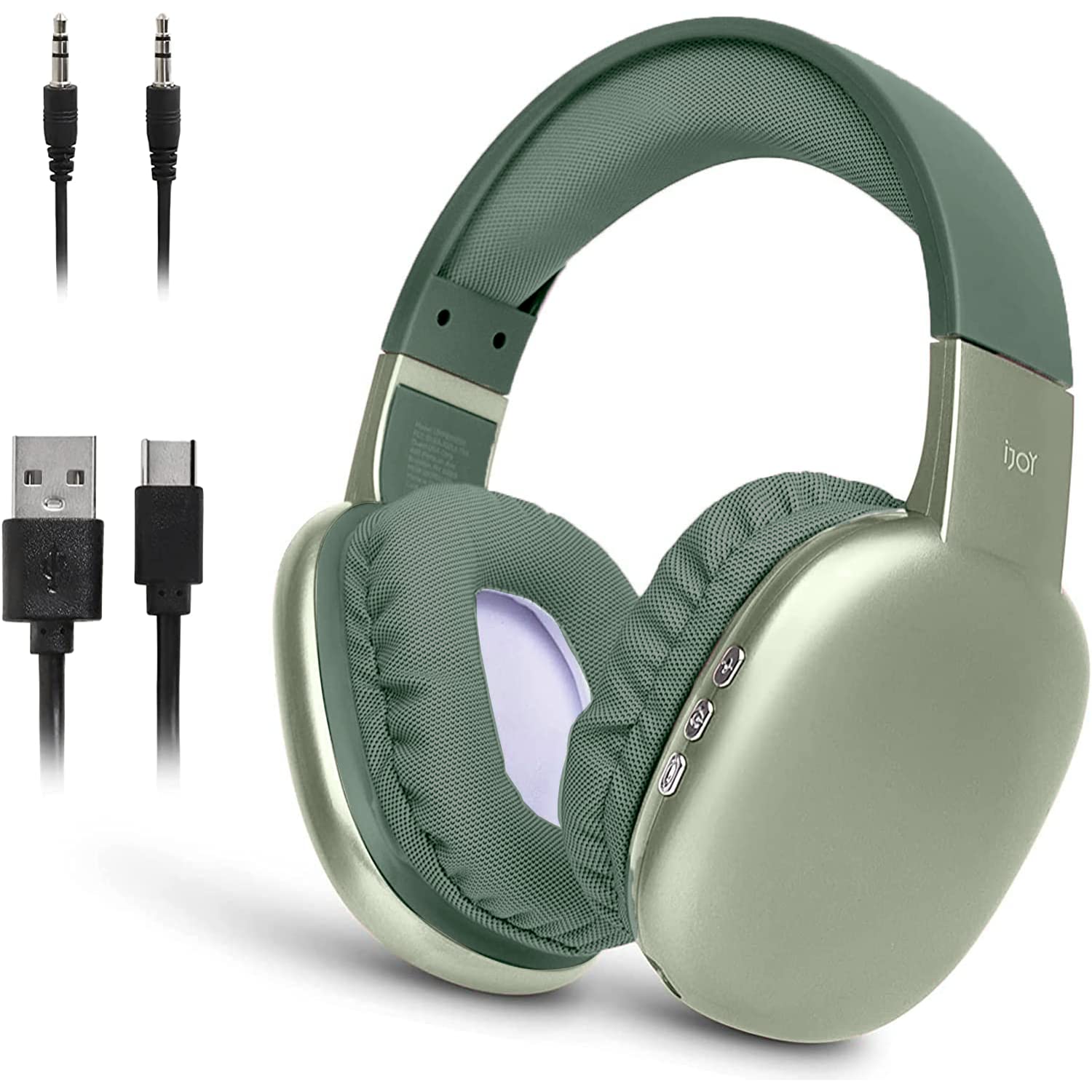 iJoy Ultra Wireless Bluetooth Headphones with Microphone - Over Ear Headphones with 10H Playtime, SD Card Slot & Backup Wire - Soft Memory Foam Cushions for Comfort (Green) - Perfect for Gaming, Travel & Office Use