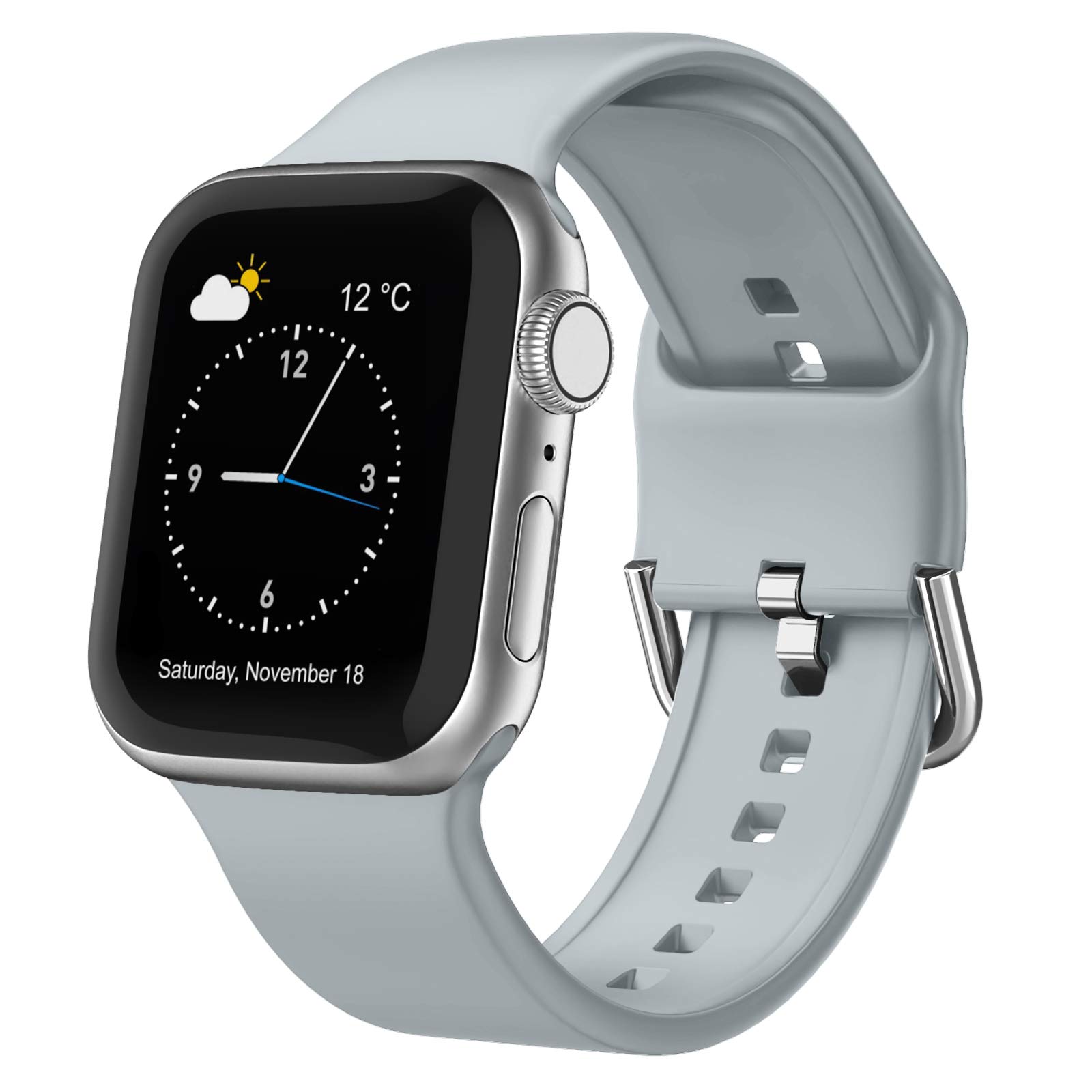 Premium Soft Silicone Sport Band Compatible with Apple Watch Series SE/8/7/6/5/4/3/2/1 (42mm/44mm/45mm/49mm) - Light Grey Replacement Strap with Secure Classic Clasp for Men & Women | Perfect for Gym, Running & Everyday Wear