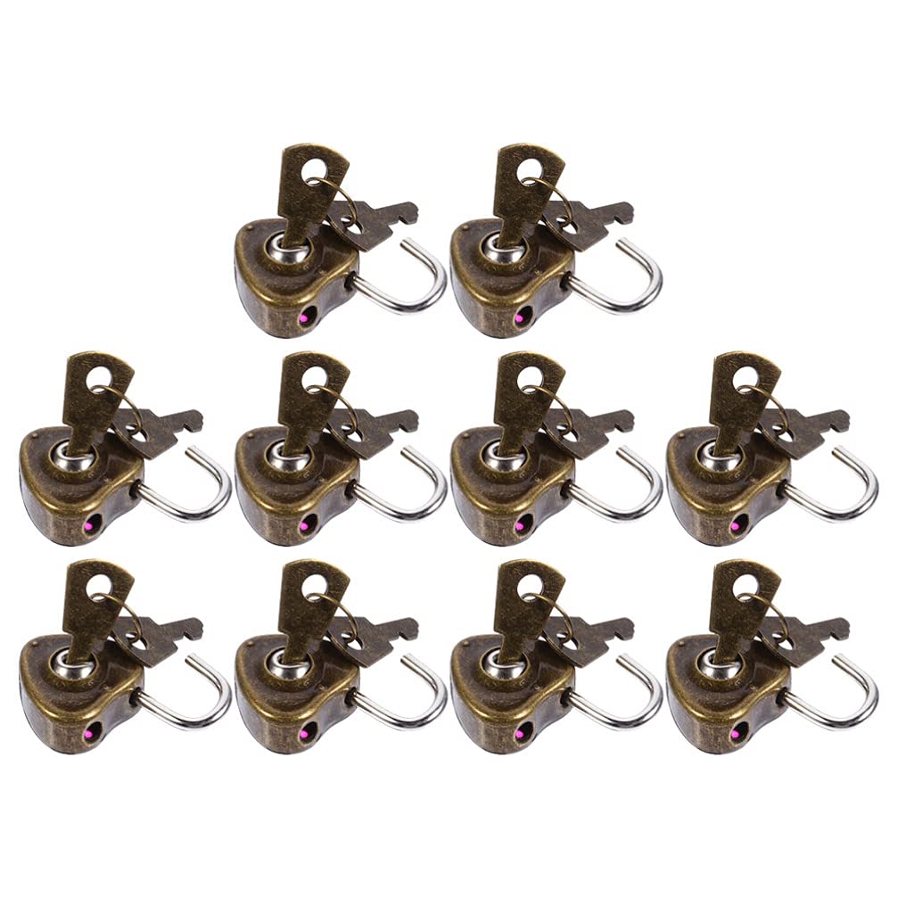DOITOOL 10pcs Mini Antique Heart-Shaped Padlocks - Vintage Style Small Key Locks for Notebooks, Diaries, Jewelry Boxes & Keepsake Chests - Perfect for Scrapbooking, Gift Wrapping & Home Decor
