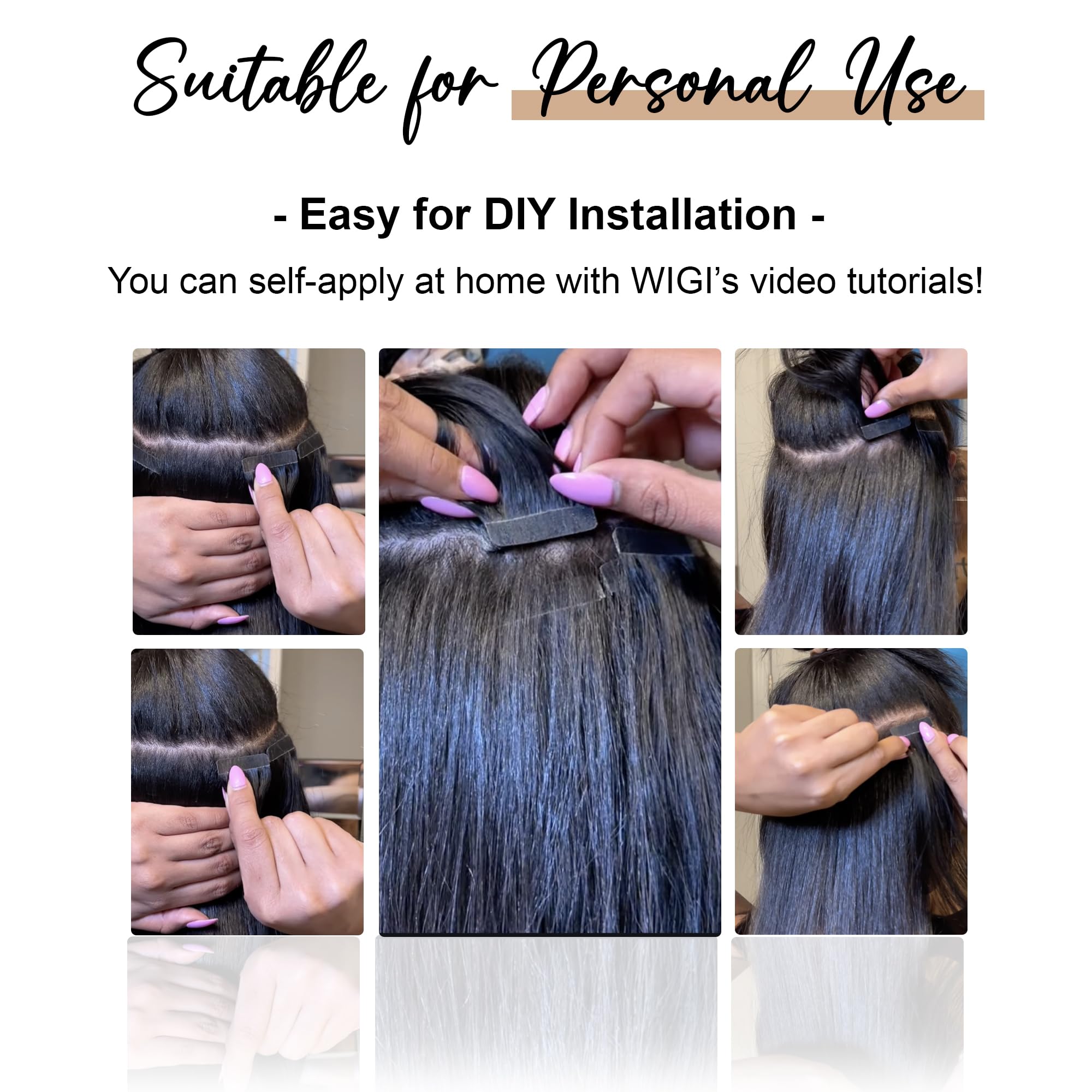 WIGI Premium Tape in Hair Extensions - 100% Real Human Hair, 20pcs Straight Seamless Skin Weft, 50g/pack, Thick Ends for Invisible Volume | Perfect for Daily Styling, Weddings & Special Occasions