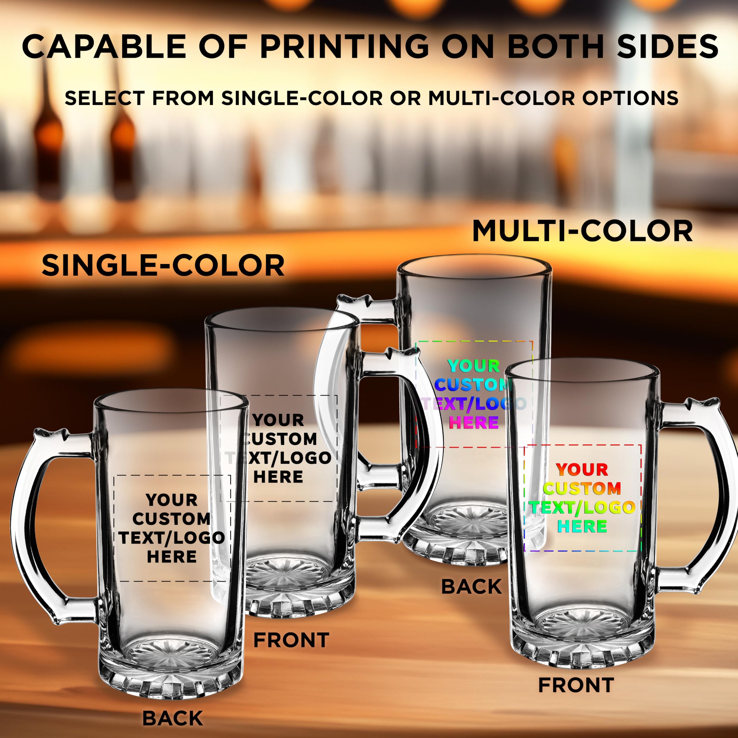 Custom Engraved 16 oz Glass Beer Mugs Bulk Set of 50 - Personalized Barware for Wedding Favors, Groomsmen Gifts & Birthday Parties - Clear Pint Glasses for Home Bars, Pubs & Restaurants