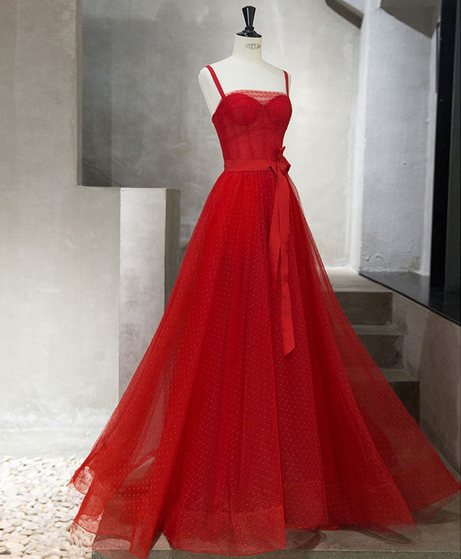 Elegant Red Tulle Long Prom Dress & Evening Gown - Perfect for Homecoming, Formal Dances, Weddings & Special Occasions