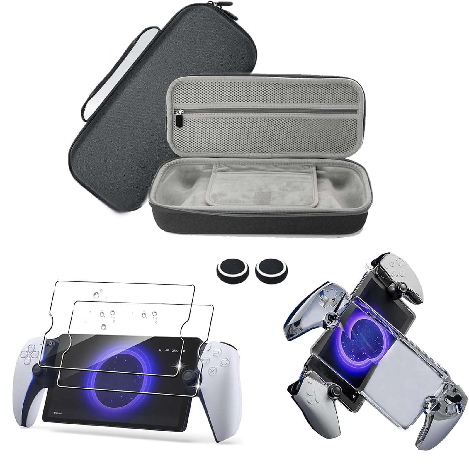 AriKroii 4-in-1 Accessories Bundle for PlayStation Portal - PS Portal Protective Case, Hard PC Clear Cover, 2 Screen Protectors & 2 Thumb Grips - Perfect for Gaming Protection and Enhanced Gameplay Experience