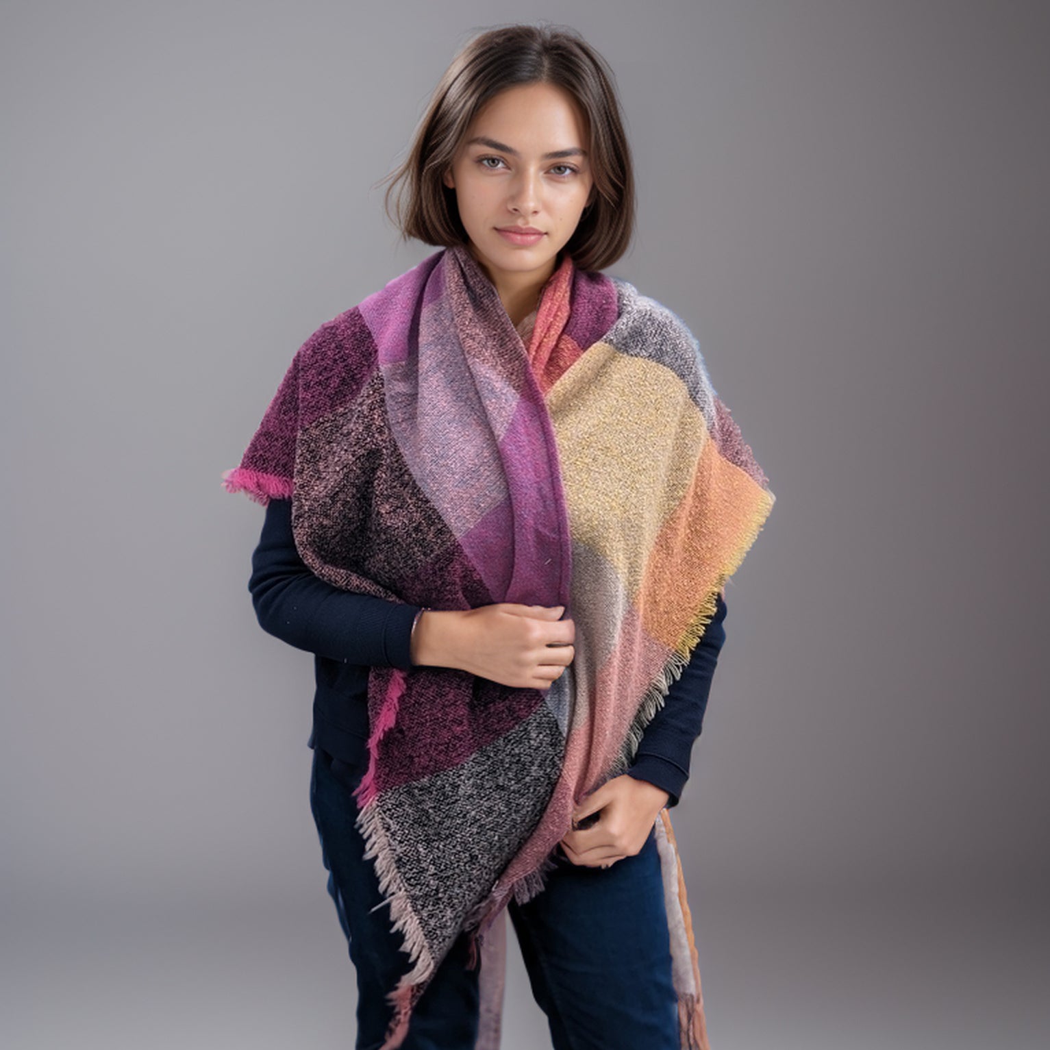 Stylish Iskra Triangle Squares Scarf (51x26x26 inches) - Soft Pink Geometric Pattern Fashion Accessory for Women | Perfect for Casual Outfits, Beach Cover-ups & Boho Chic Looks