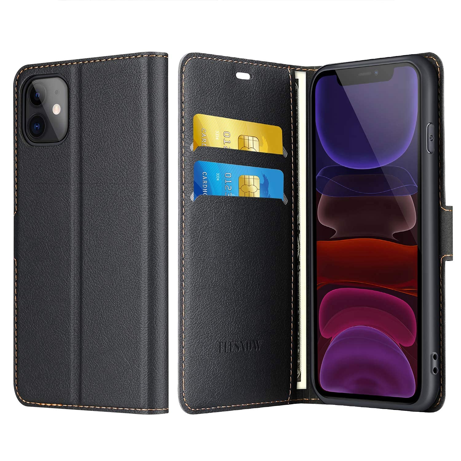 Premium PU Leather Flip Wallet Case for iPhone 11 - Slim Protective Cover with Card Slots | Compatible with Apple iPhone 11 (Black) | Perfect for Business, Travel & Everyday Use