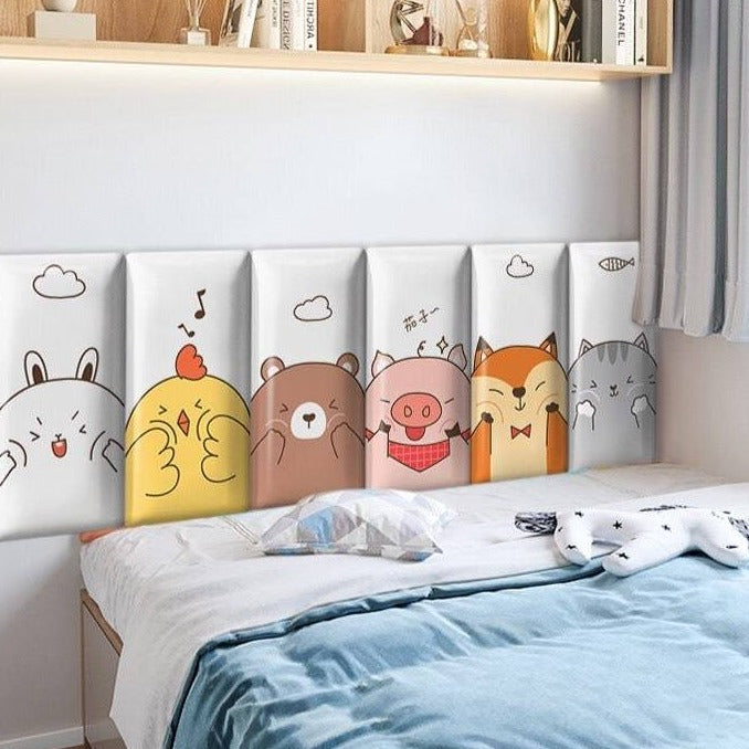 Soft Zoo Animals Parade Kids Wall Padded Safety Cushions - Playroom & Nursery Decor for Toddler Safety