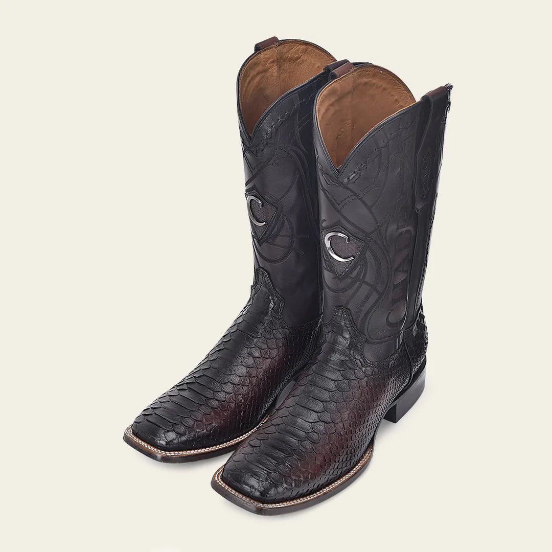 Authentic Men's Western Cowboy Boots - Cuadra Wine Red Python Leather Rodeo Style for Country Dancing, Horseback Riding & Casual Wear