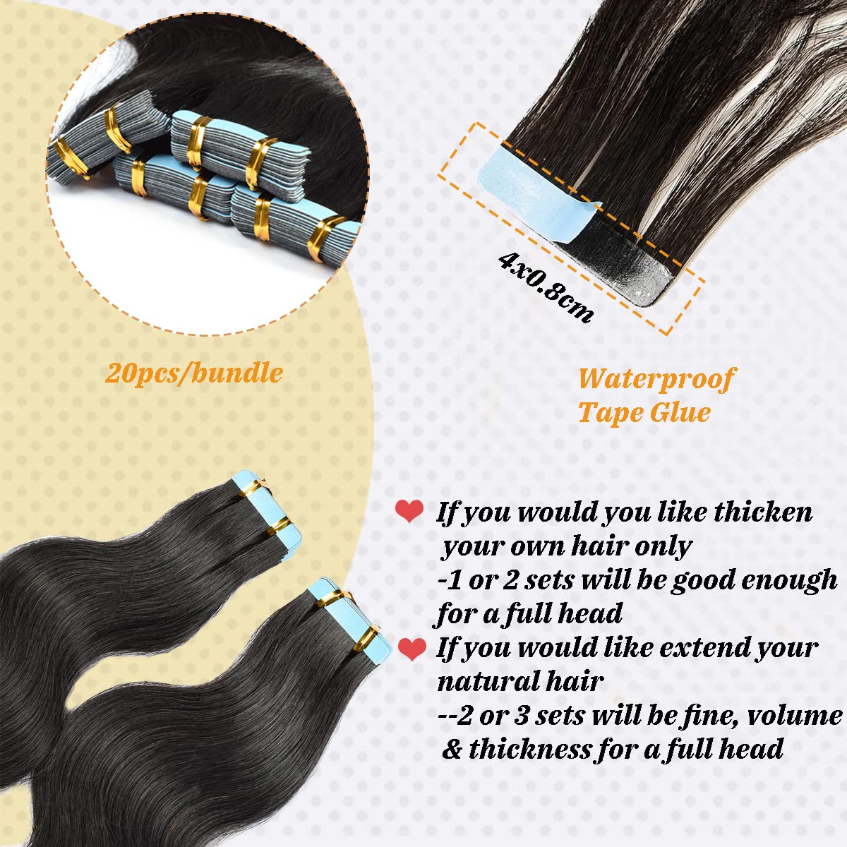 Smavida 16-Inch Body Wave Tape-In Hair Extensions for Black Women – 20pcs 50g Human Hair Wefts with Thick Ends & Skin Wefts | Natural Black Hair for Everyday Styling & Special Occasions