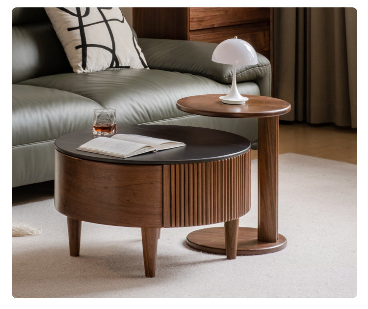 Premium Black Walnut & Ash Solid Wood Combination Rock Plate Coffee Table - Modern Living Room Furniture for Home Decor & Relaxation