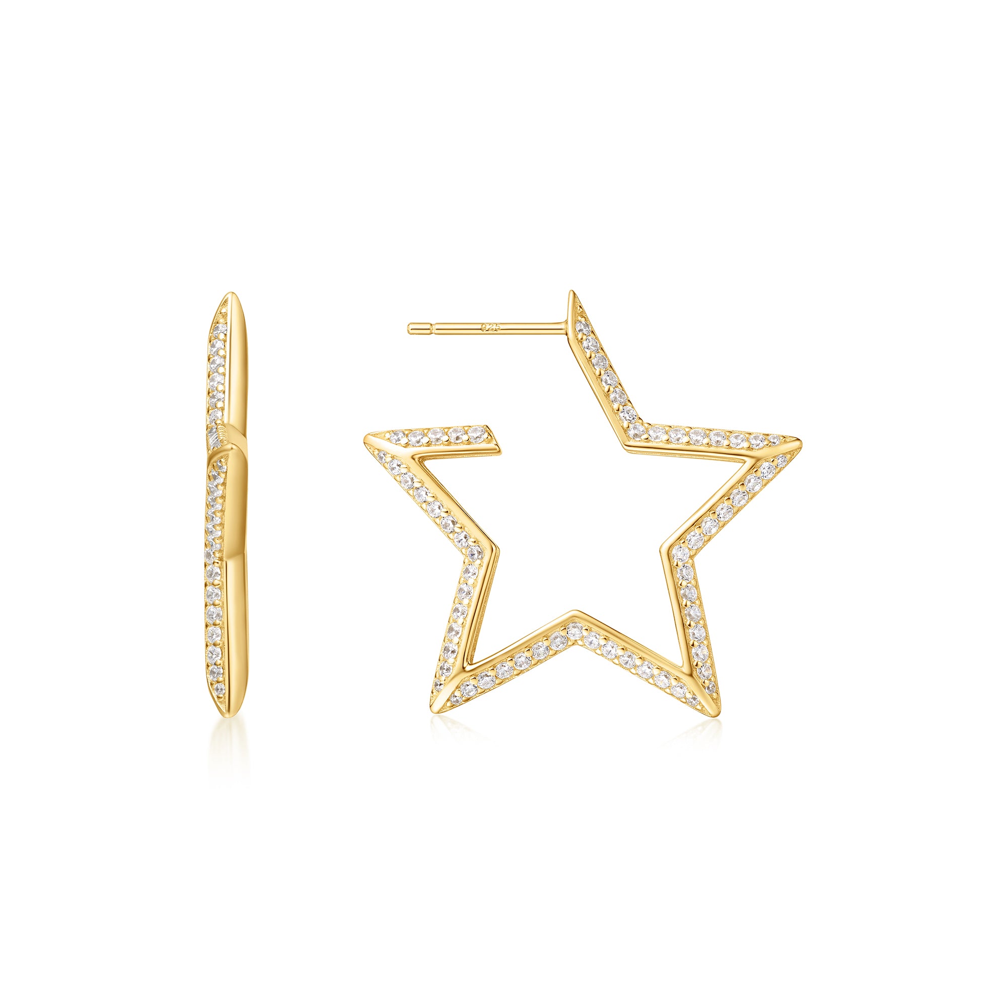 14K Gold Large Star Shaped Pavé Hoop Earrings for Women - Sparkling Cubic Zirconia Dangle Earrings - Perfect for Parties, Date Nights & Special Occasions