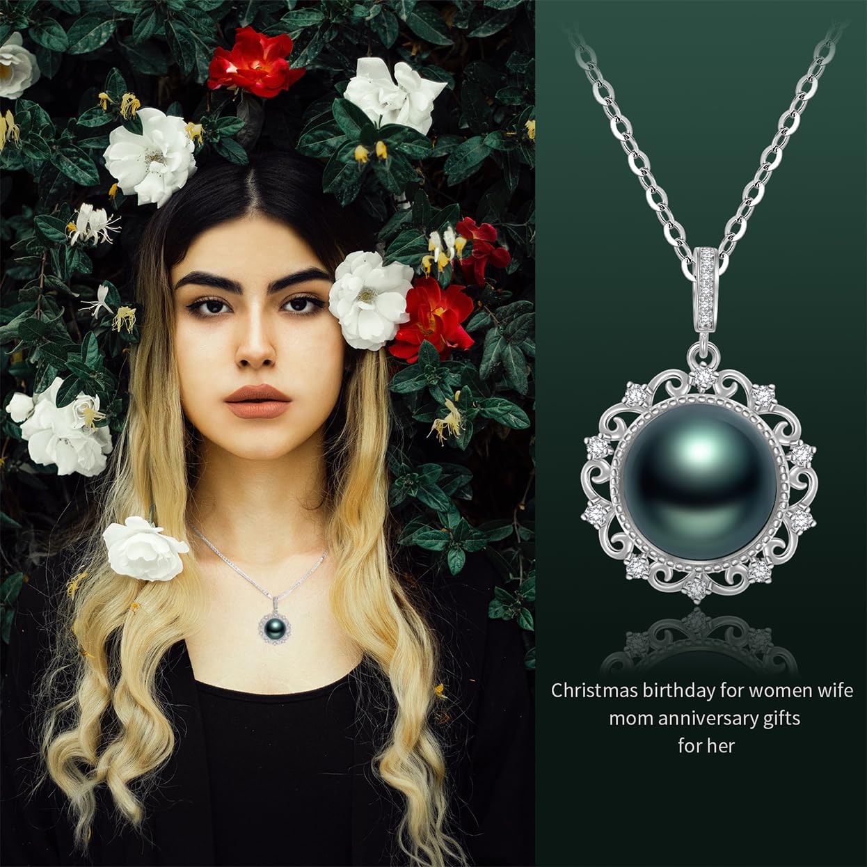 Tahitian Black Pearl Necklace for Women - 18K Gold Plated Sterling Silver Pearl Pendant - Elegant Gift for Wife, Mom, Girlfriend - Perfect for Wedding, Birthday, Anniversary, Mother's Day, Valentine's Day & Christmas - Luxury Jewelry for Special Occasions & Evening Events