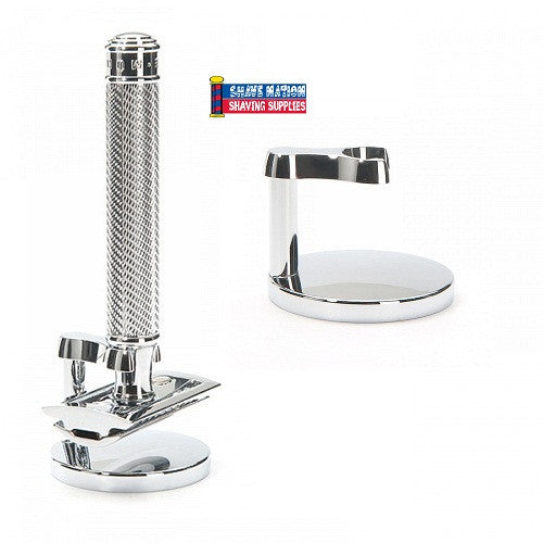 Mühle Compact Safety Razor Stand - Chrome Plated Metal Holder for Classic Shaving Razors - Perfect for Bathroom Countertop Organization & Travel Shaving Kits
