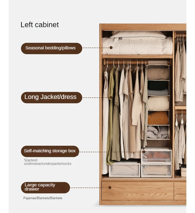 Modern Solid Oak Wood Sliding Door Wardrobe - Durable & Stylish Closet Organizer for Bedroom, Living Room, and Office Storage