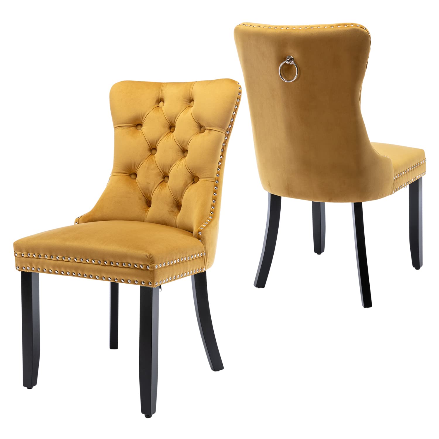 Luxury Velvet Dining Chairs Set of 2 - Tufted Upholstered Accent Chairs with Nailhead Trim & Solid Wood Frame - Elegant Gold Home Decor for Dining Room, Kitchen or Bedroom - Perfect for Entertaining, Family Meals & Cozy Breakfast Nooks