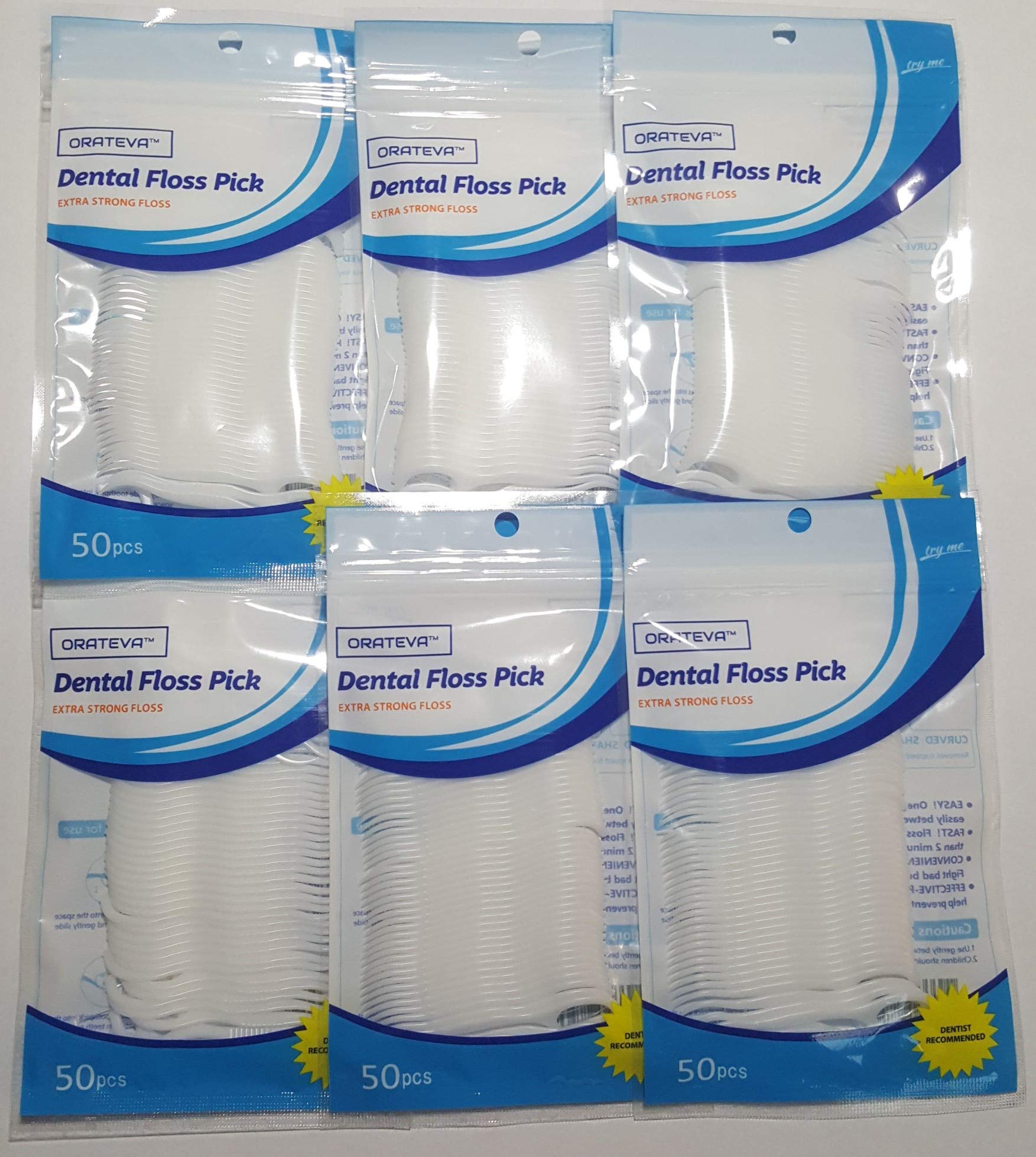 Dental Floss Picks for Adults - 300 Count (6 Packs of 50) | Mint Flavored, Disposable Teeth Cleaners for Travel, Office & Home Oral Care