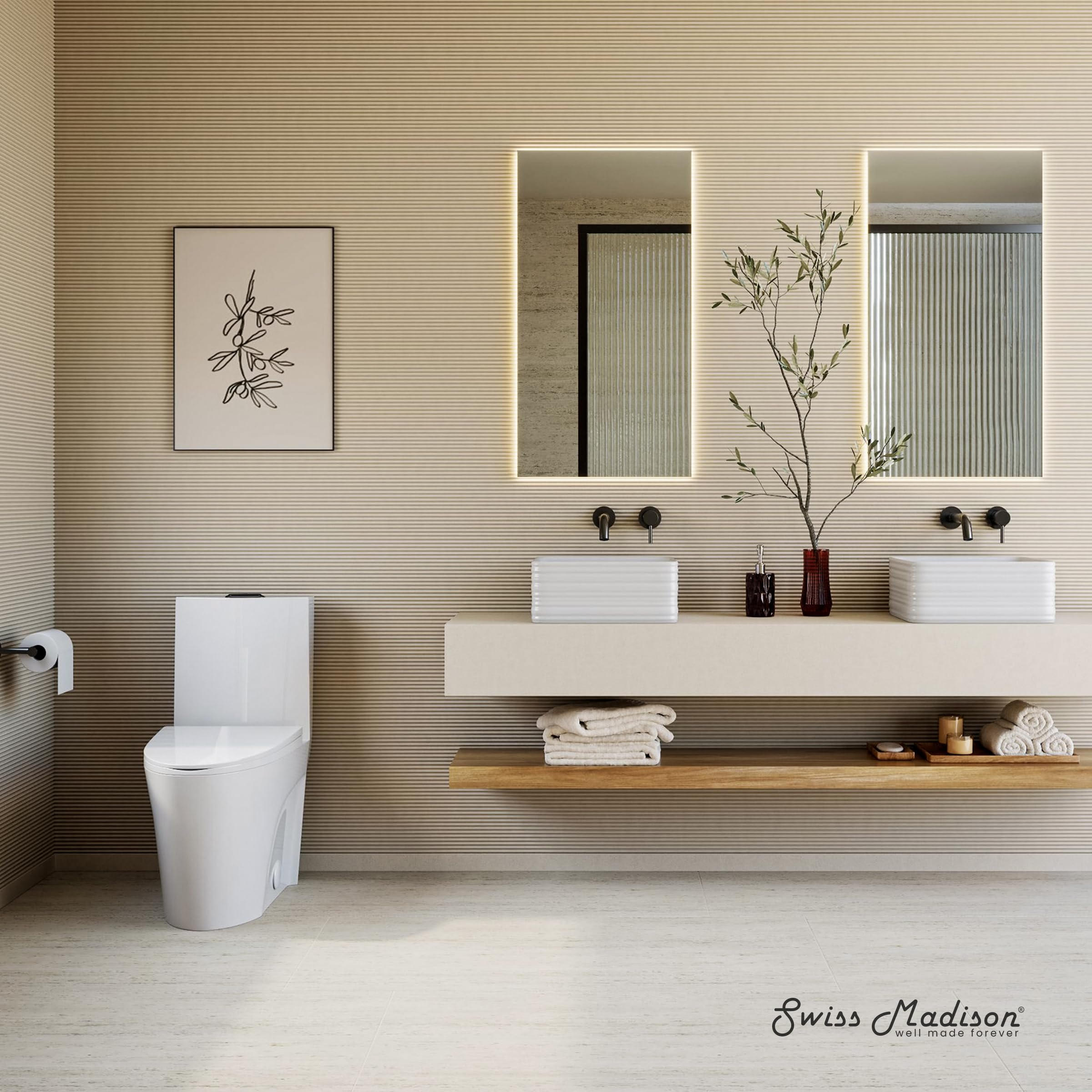 Swiss Madison St. Tropez SM-1T254HB Elongated One-Piece Toilet with Vortex Dual-Flush 1.1/1.6 GPF, Comfort Height Chair Seat, ADA Compliant, Glossy White Finish & Black Hardware - Perfect for Modern Bathrooms & Water-Efficient Homes