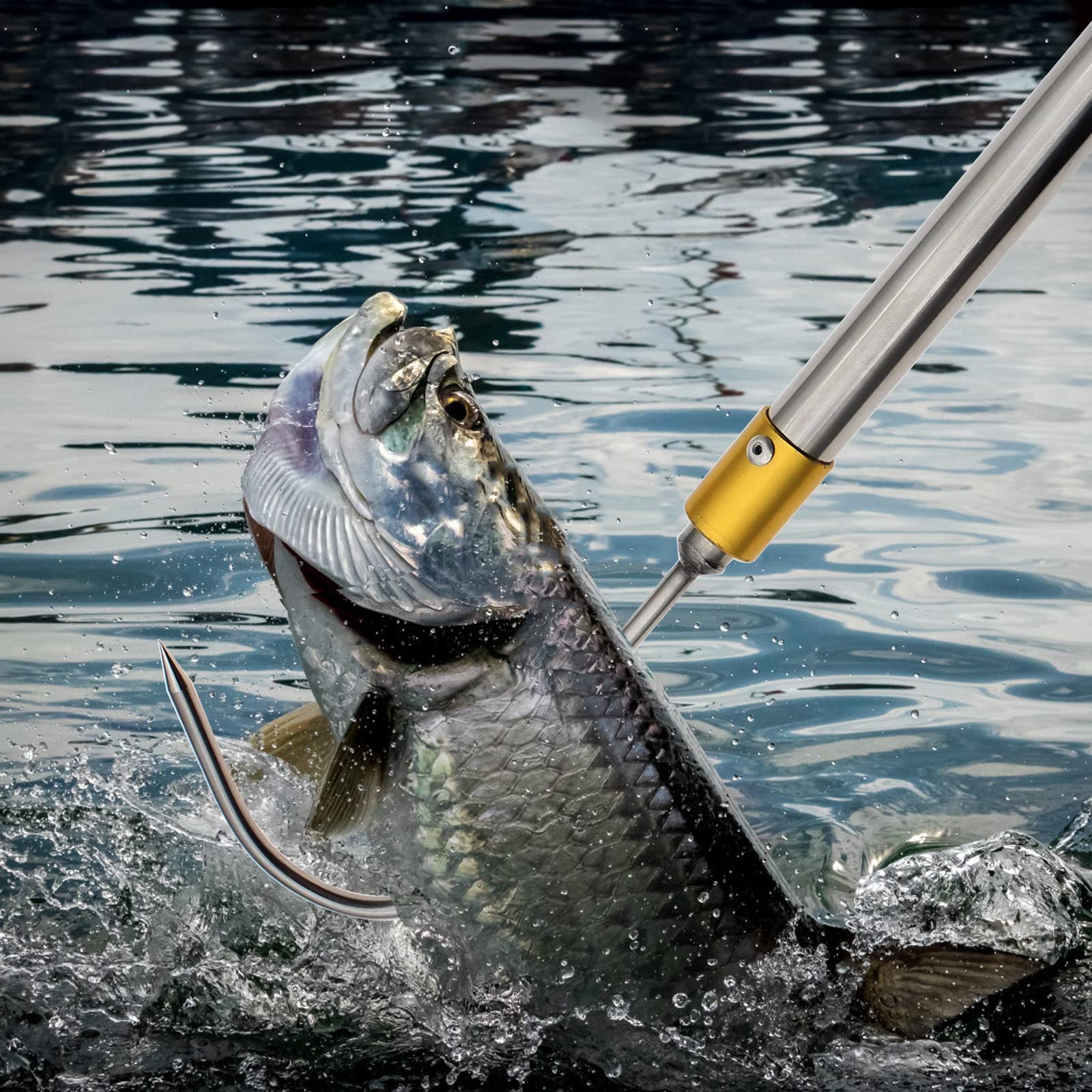 **Stainless Steel Fishing Harpoon Spear with Barbed Tip & Aluminum Alloy Rod - 8mm Screw for Landing Large Fish & Frogs - Perfect for Saltwater, Freshwater & Outdoor Fishing Adventures**