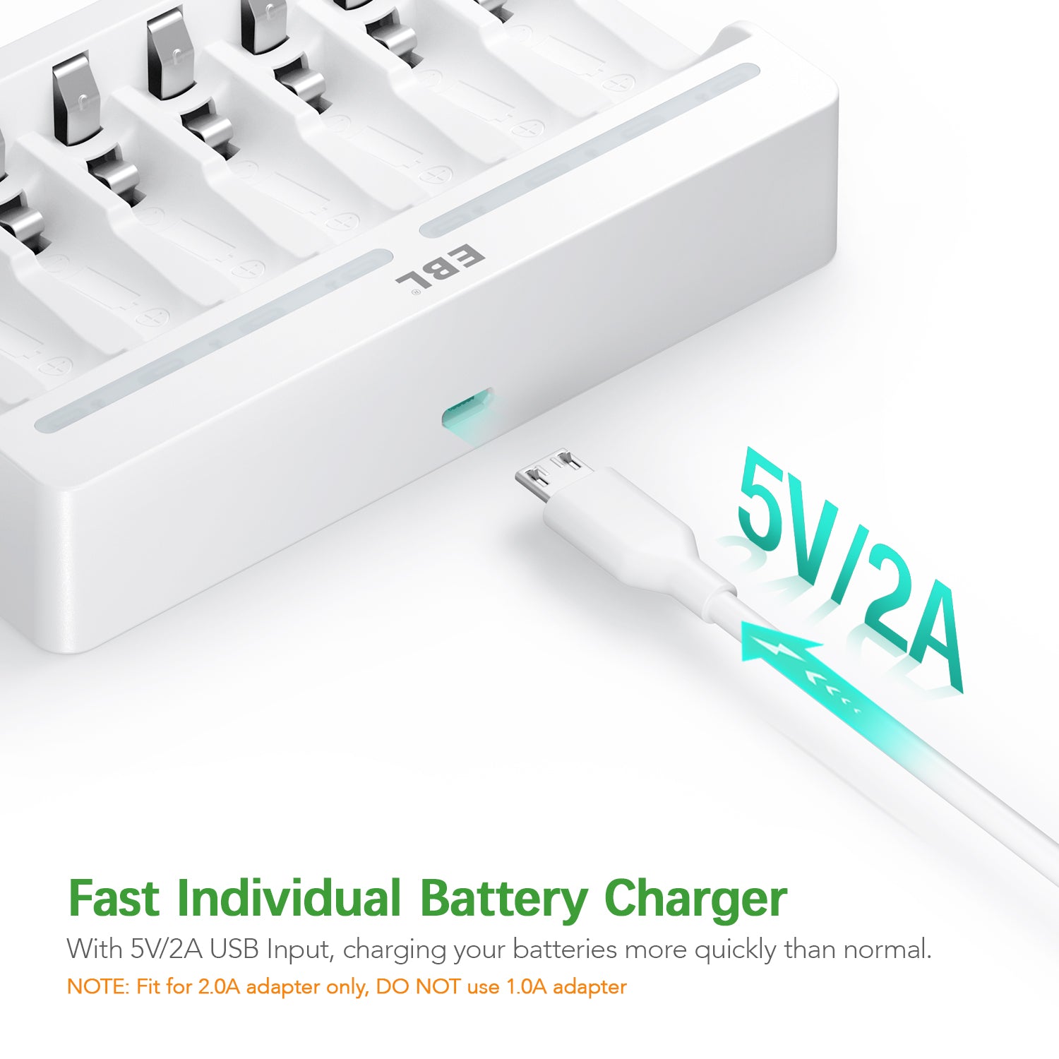 EBL C9010N Smart 8 Bay AA AAA NiMH Battery Charger - Fast Charging for Rechargeable Batteries - Perfect for Cameras, Toys, and Home Electronics