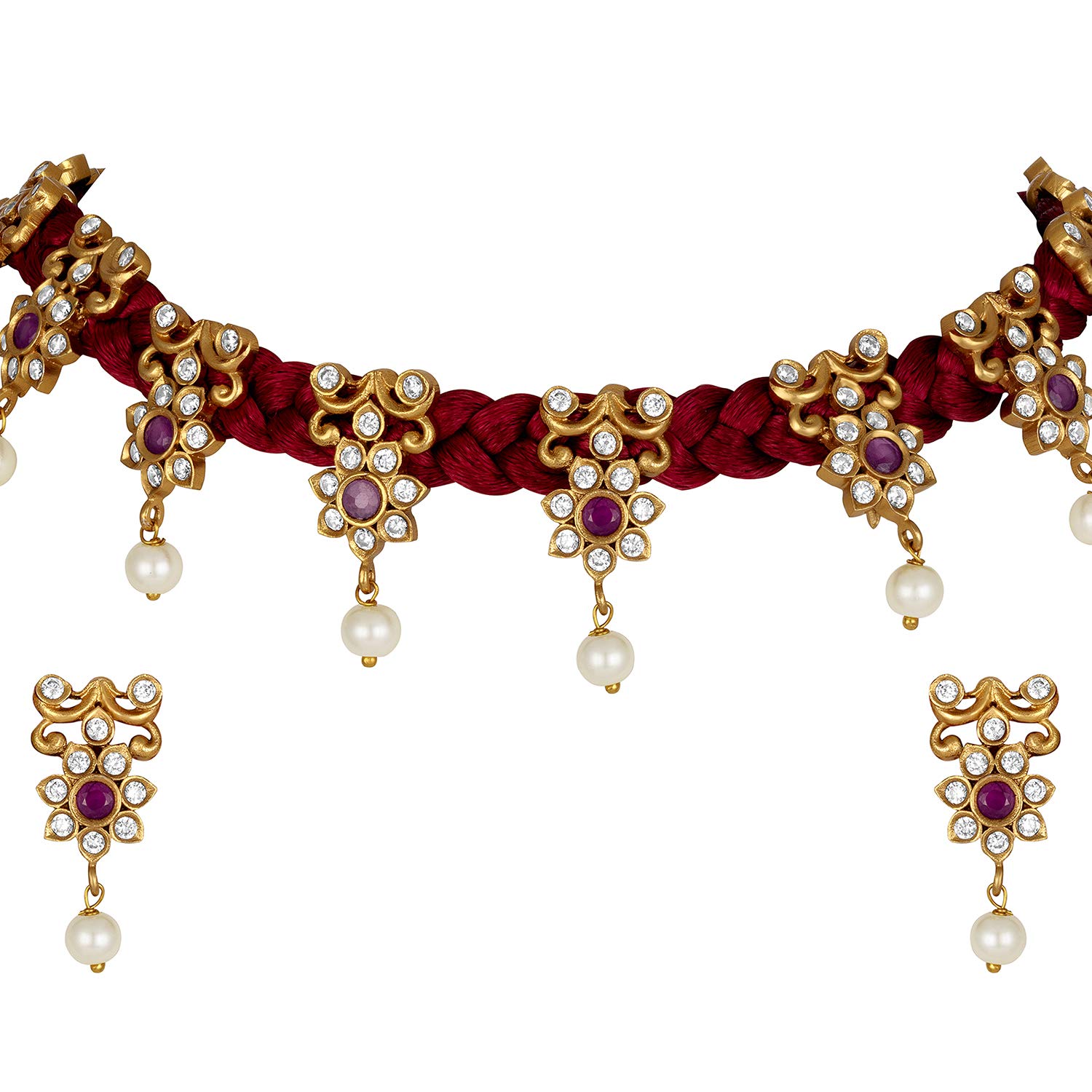 Elegant South Indian Floral Choker Necklace & Earrings Set | Traditional Wedding Jewelry for Women & Girls | Perfect for Bridal, Festive & Ethnic Fashion Occasions