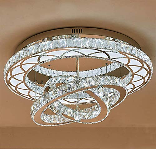 LITFAD Luxury Crystal LED Flush Mount Ceiling Light - Modern Multi-Ring Chandelier with Chrome Finish for Living Room, Bedroom, Dining Room, Hotel & Restaurant - White Light | Perfect for Home Decor, Wedding Venues and Commercial Spaces