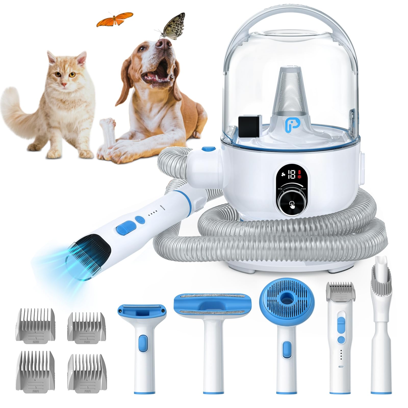 5-in-1 Pet Grooming Kit with Powerful 99% Hair Suction Vacuum - 1.5L Dust Cup Dog Brush & Low Noise Hair Remover - Includes 5 Professional Grooming Tools for Dogs & Cats - Perfect for Home Pet Care & Shedding Season Maintenance