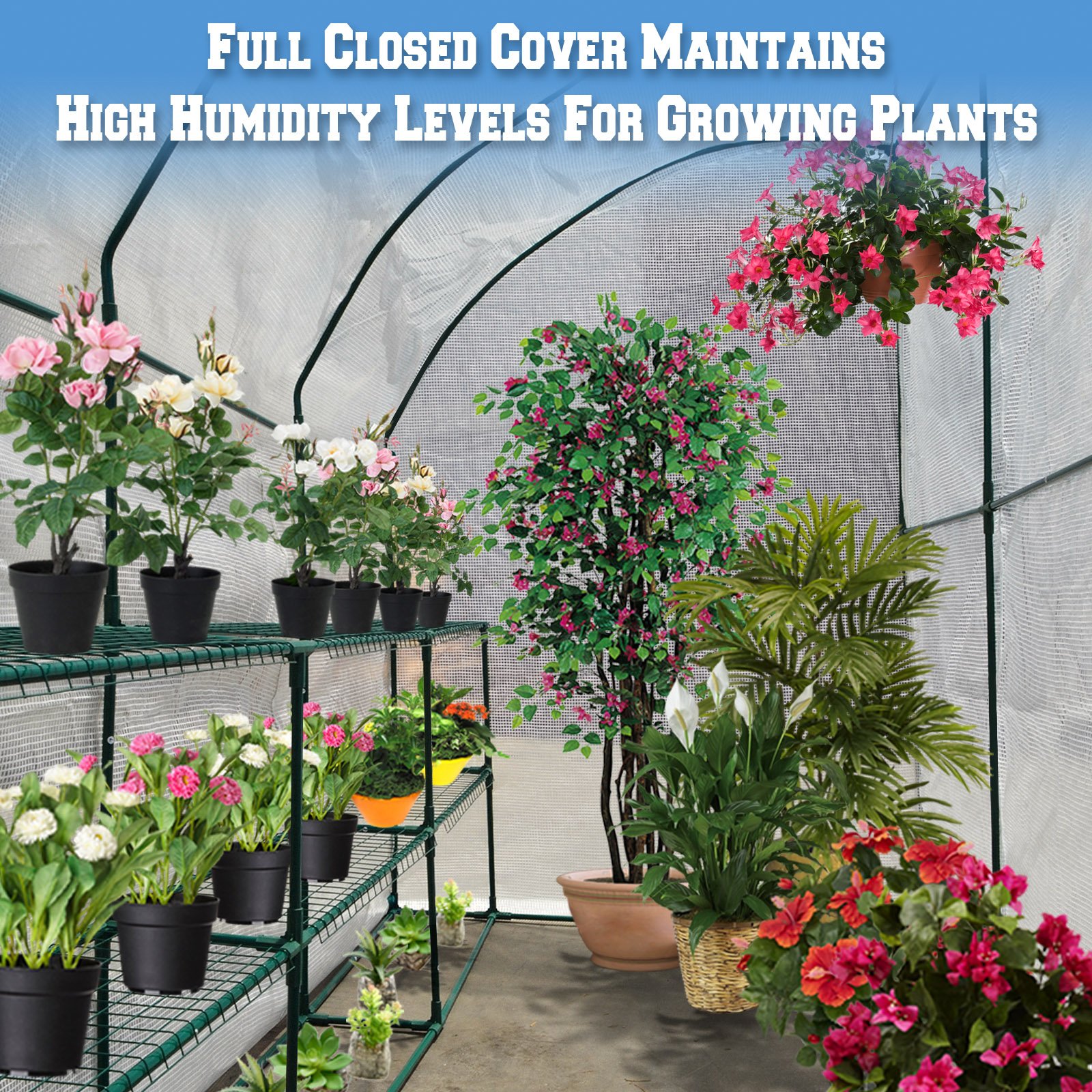 BenefitUSA 10x5x7ft Large Walk-in Wall Greenhouse with 3 Tiers & 6 Shelves for Indoor/Outdoor Gardening (White) - Perfect for Backyard, Patio, Balcony & Urban Farming