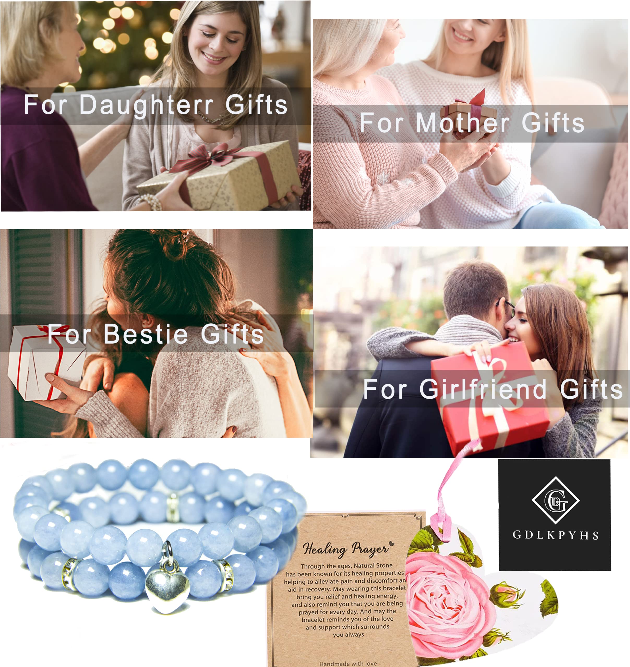 Healing Bracelets for Women - Aquamarine Crystal Prayer Bracelet with 8mm Natural Stones, Stress Relief & Yoga Beads - Perfect for Meditation, Wellness Gifts & Get Well Soon Presents