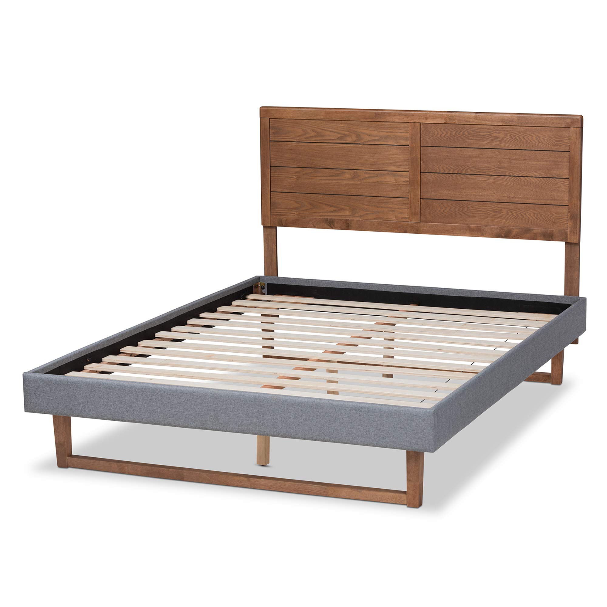 Baxton Studio Queen Platform Bed Frame - Dark Grey/Ash Walnut Finish - Modern Minimalist Bedroom Furniture for Small Spaces & Apartment Living