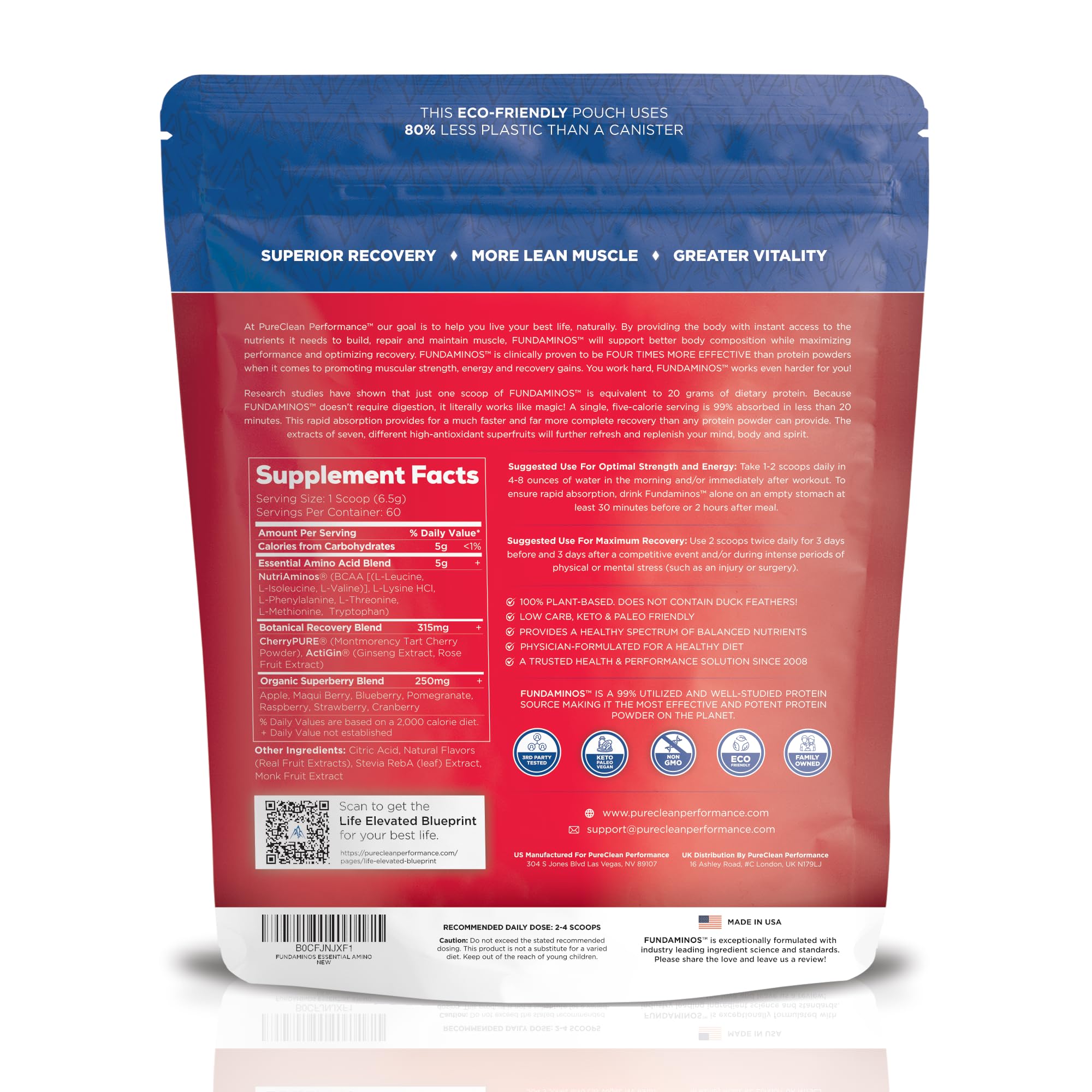 Premium Plant-Based Organic Essential Amino Acids & BCAA Powder - Gluten Free, Non-GMO Supplement for Muscle Growth, Strength & Recovery (60 Servings) | Vegan Protein Boost for Athletes, Gym & Post-Workout Recovery