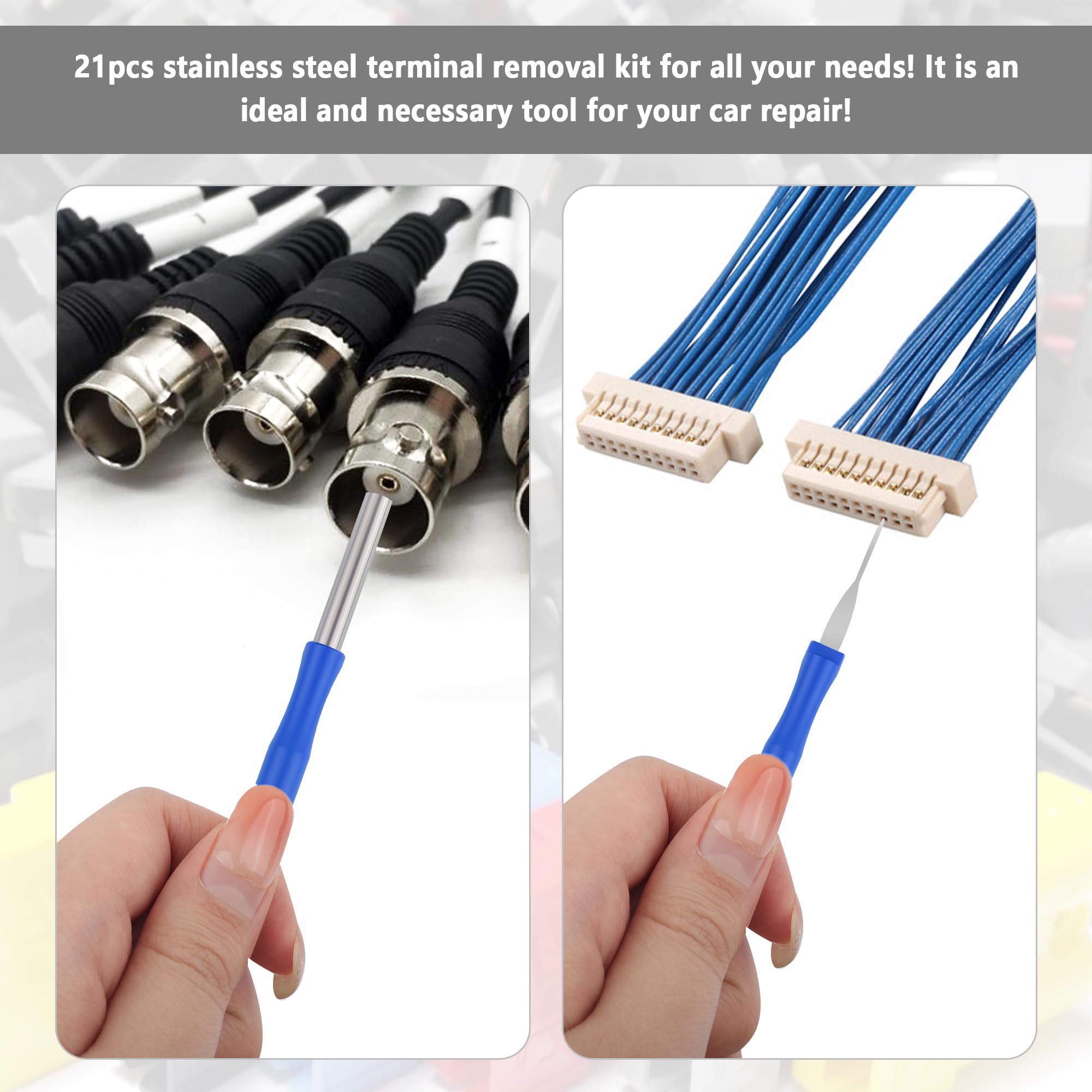 Carleef 21PCS Premium Automotive Terminal Removal Tool Kit with Zipper Case - Stainless Steel Electrical Pin Extractor & Depinning Tool Set for Car Connectors (Blue) - Ideal for Auto Repair, Electrical Maintenance & DIY Projects