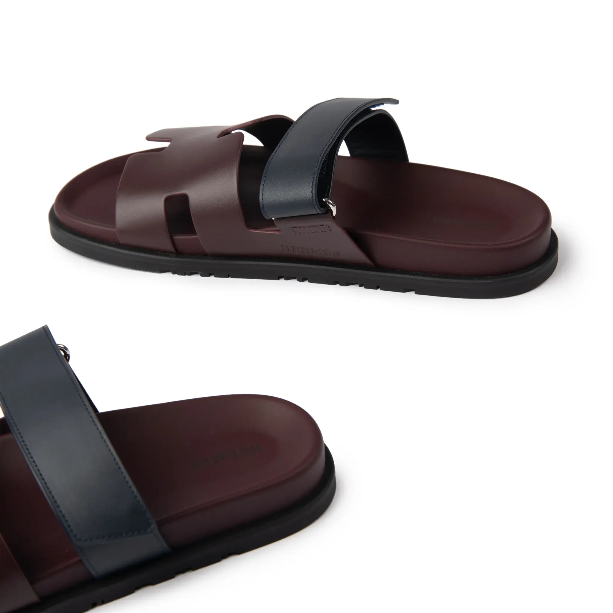 Hermès Paris Chypre Sandals - Genuine Calfskin Leather Burgundy Women's Luxury Slides | Perfect for Summer Vacations, Beach Getaways & High-End Fashion Outfits