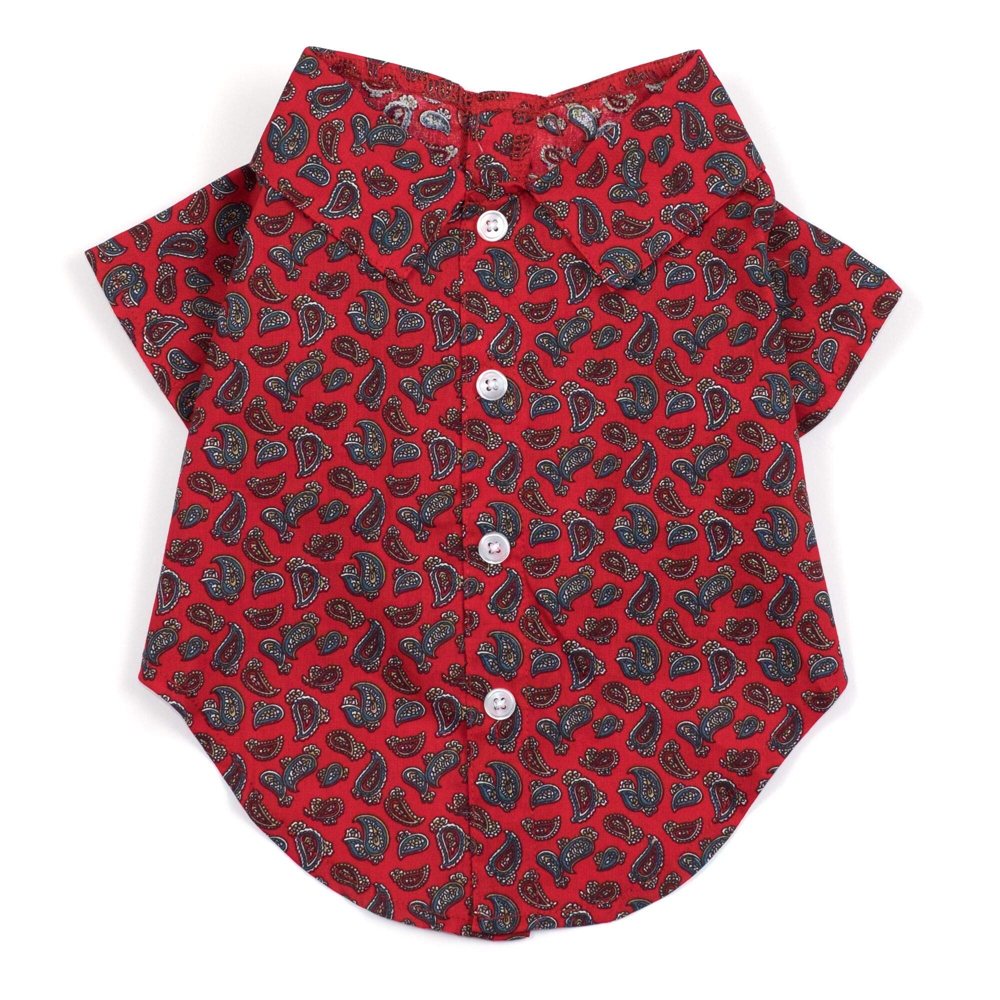 Stylish Red Paisley Pattern Dog Shirt - Designer Collar Casual Outfit for Small, Medium & Large Dogs | Perfect for Walks, Parties & Photo Shoots