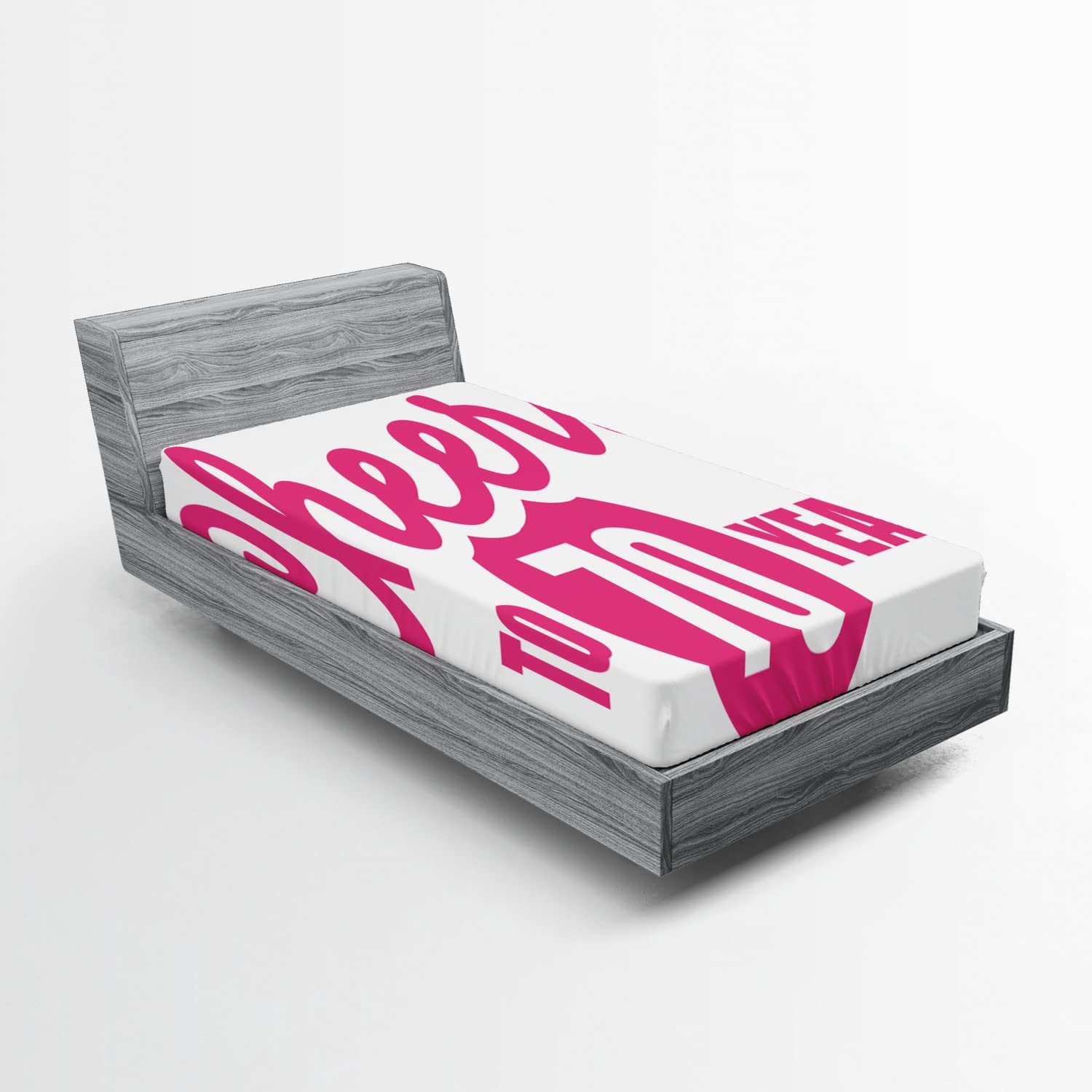 Ambesonne 70th Birthday Fitted Sheet - Cheers to 70 Years Calligraphy Design, Deep Pocket Elastic Bed Cover for Twin XL Size in Hot Pink & Black | Perfect for Birthday Parties, Guest Rooms & Special Occasions
